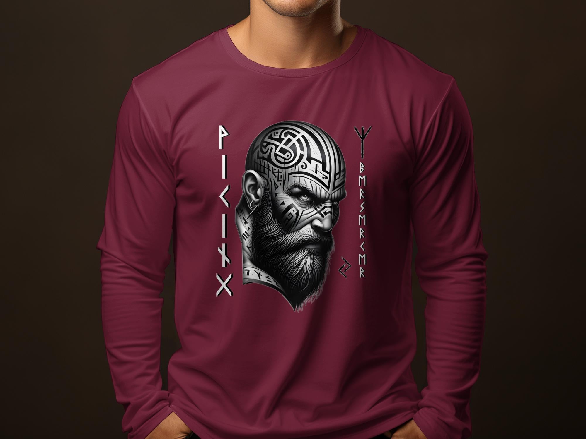 Viking Focus - Coloured Gildan Long Sleeve Realistic Norse Talisman Men Women Unisex Valhalla Tee Graphic Design