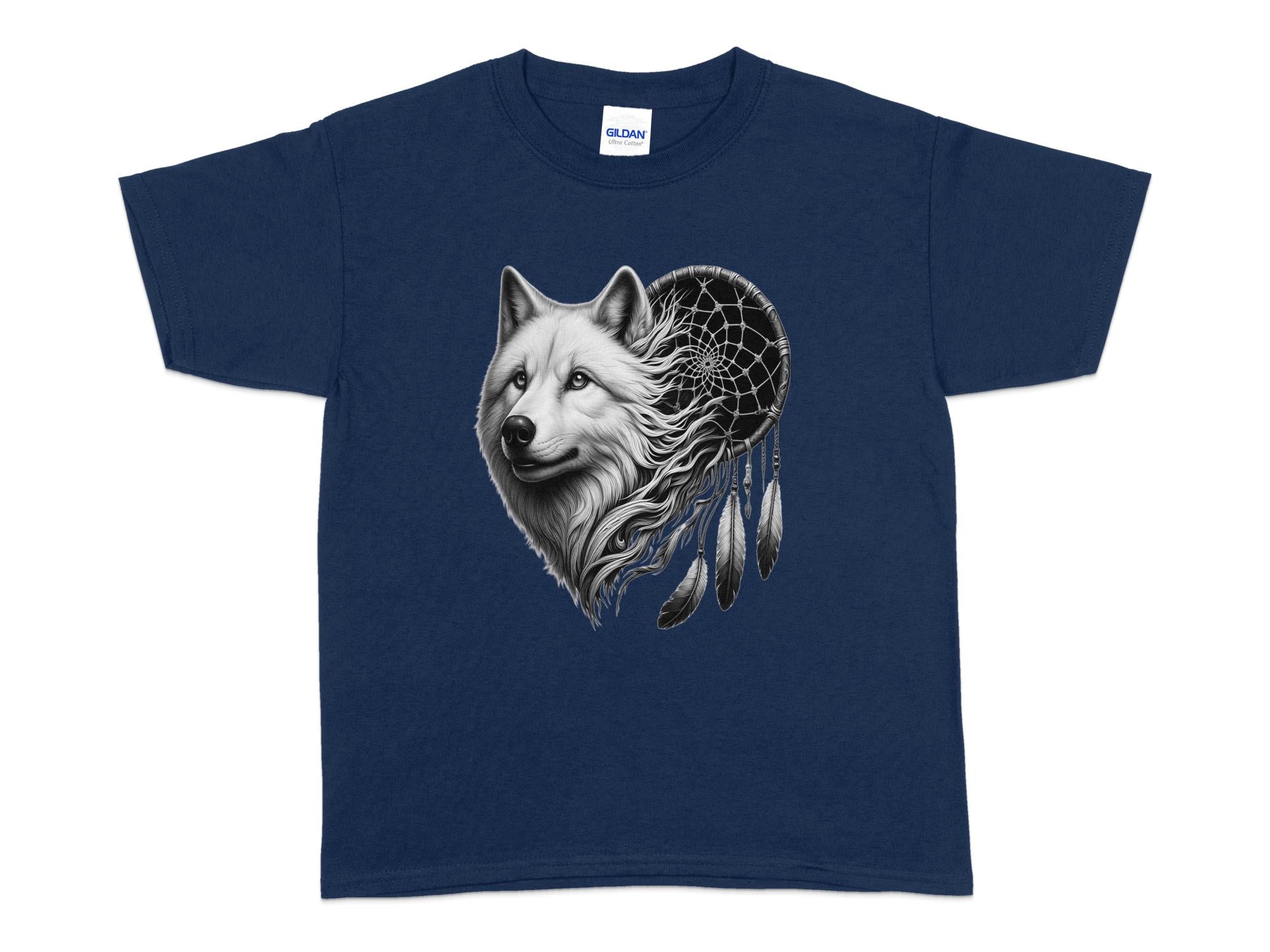 Dreamcatcher Wolf - Coloured Gildan Kids T-Shirt Realistic Native American Talisman Unisex Mythology Tee Graphic Design