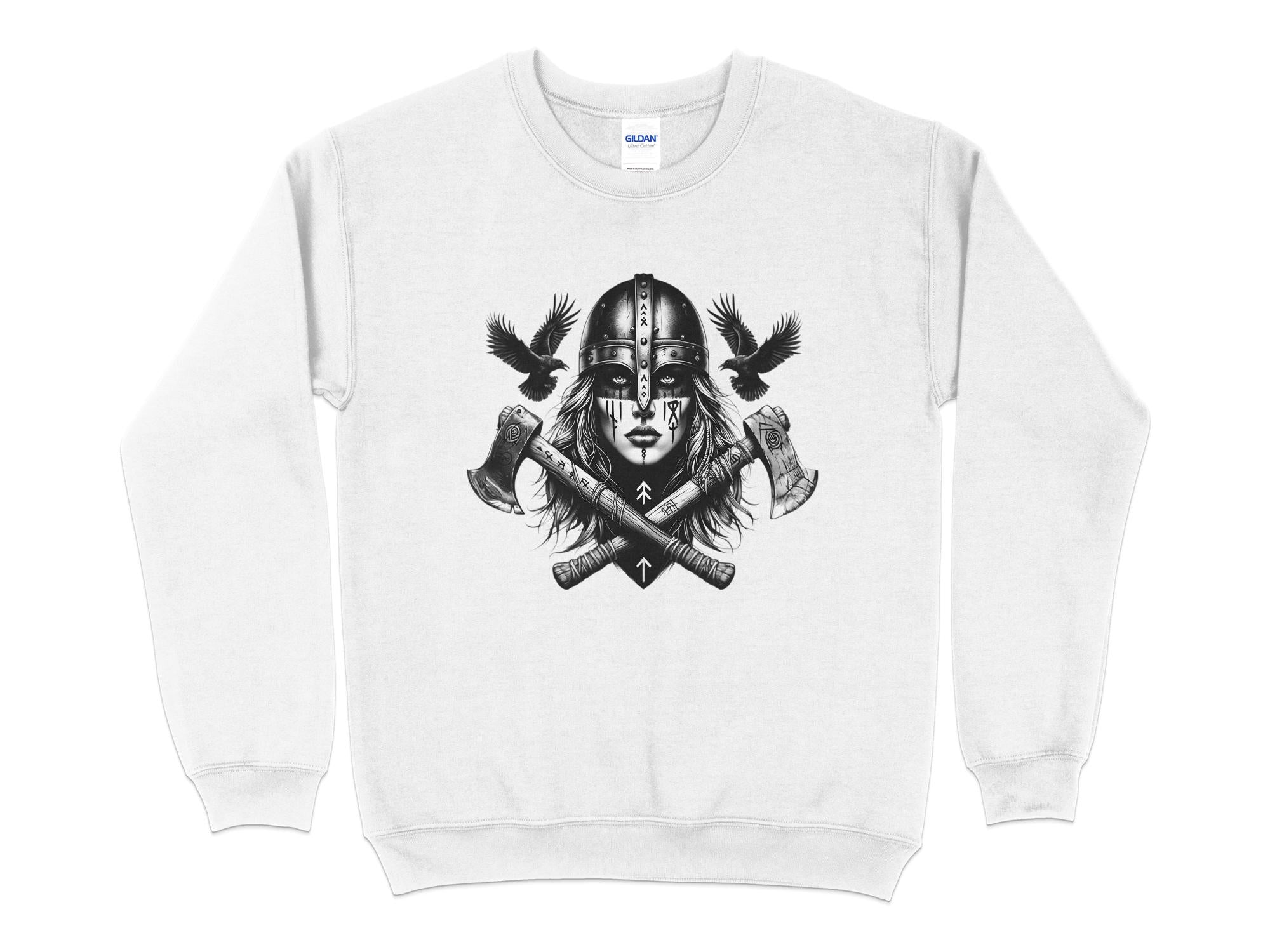 Viking Shield Maiden - Coloured Gildan Sweatshirt Realistic Norse Talisman Men Women Unisex Valhalla Tee Graphic Design