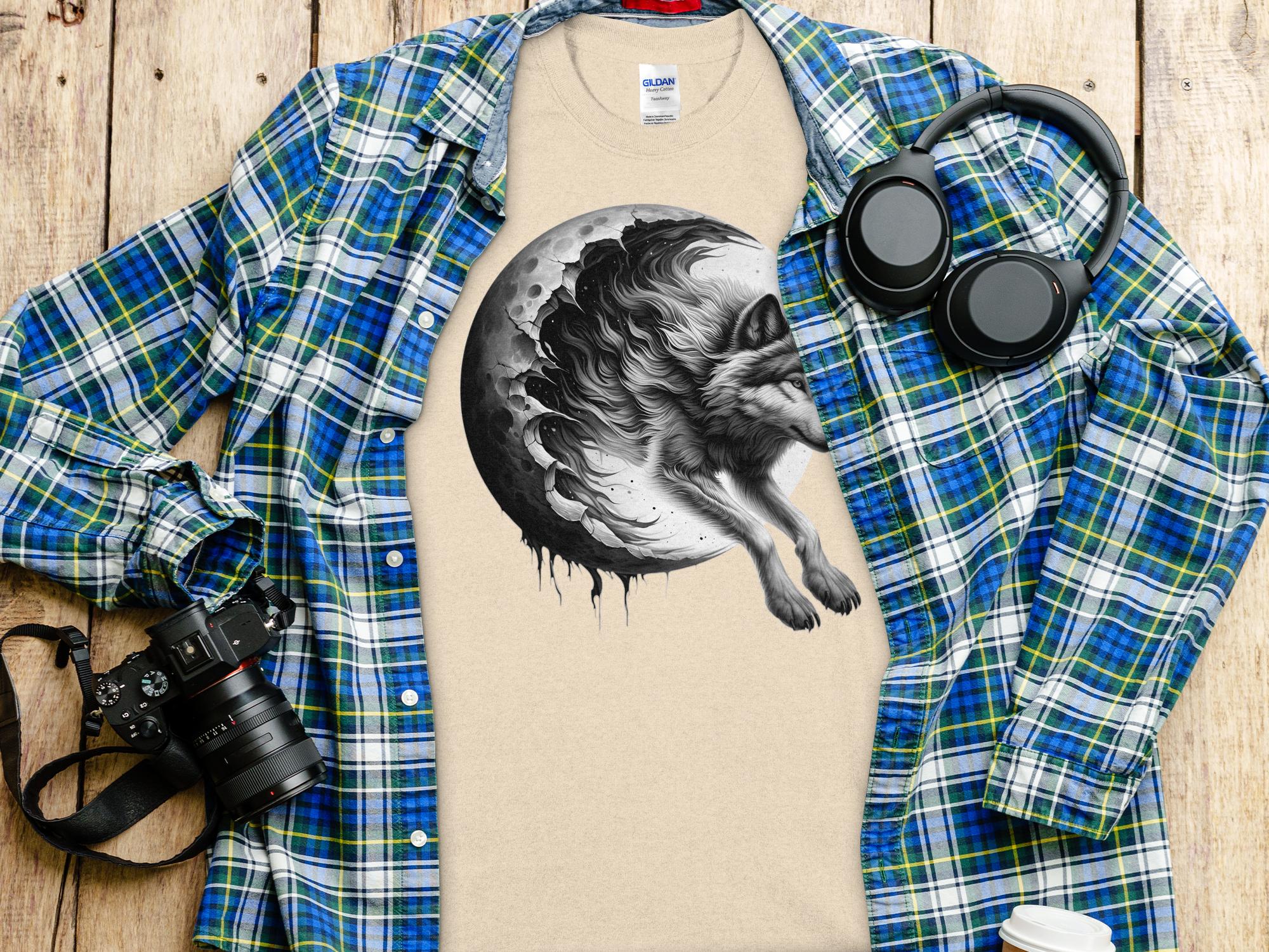 Moon Wolf - Coloured Gildan T-Shirt Realistic Animal Talisman Unisex Mythology Tee Graphic Design