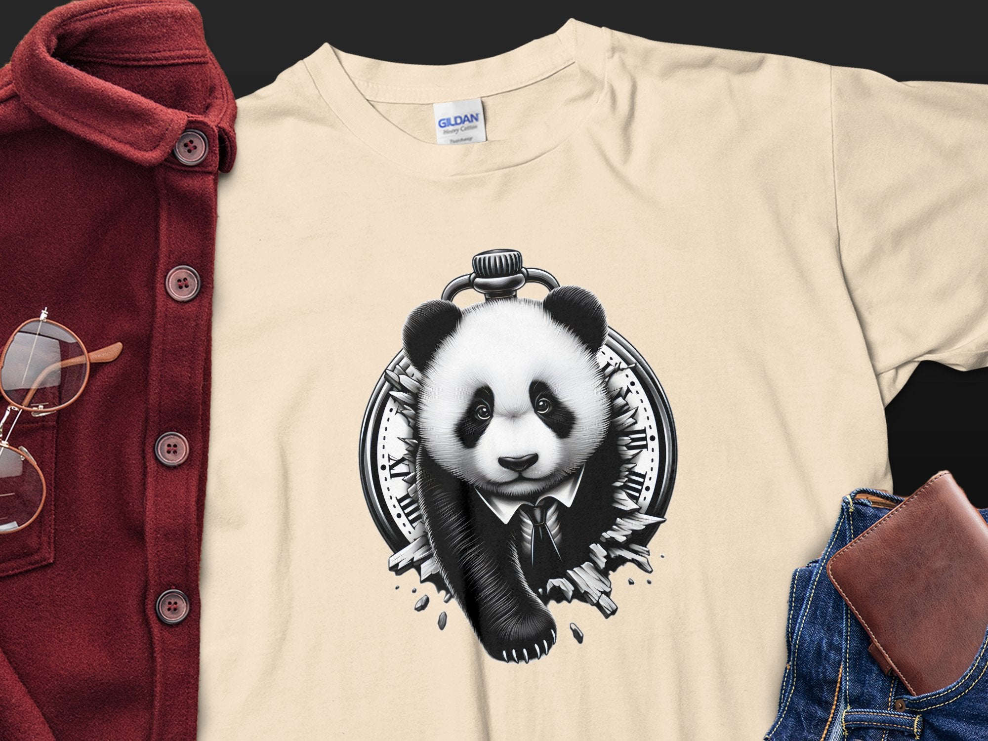 Panda - Coloured Gildan T-Shirt Realistic Animal Talisman Unisex Cute Tee Graphic Design