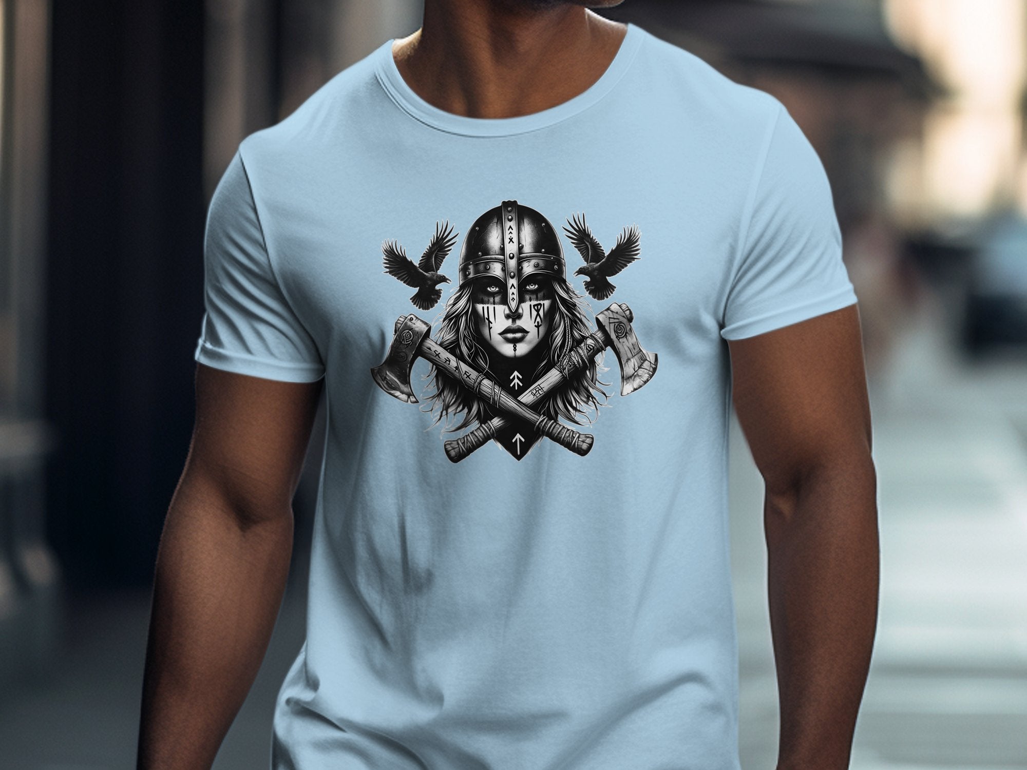 Viking Shield Maiden - Coloured Gildan T Shirt Realistic Norse Talisman Men Women Unisex Valhalla Tee Graphic Design