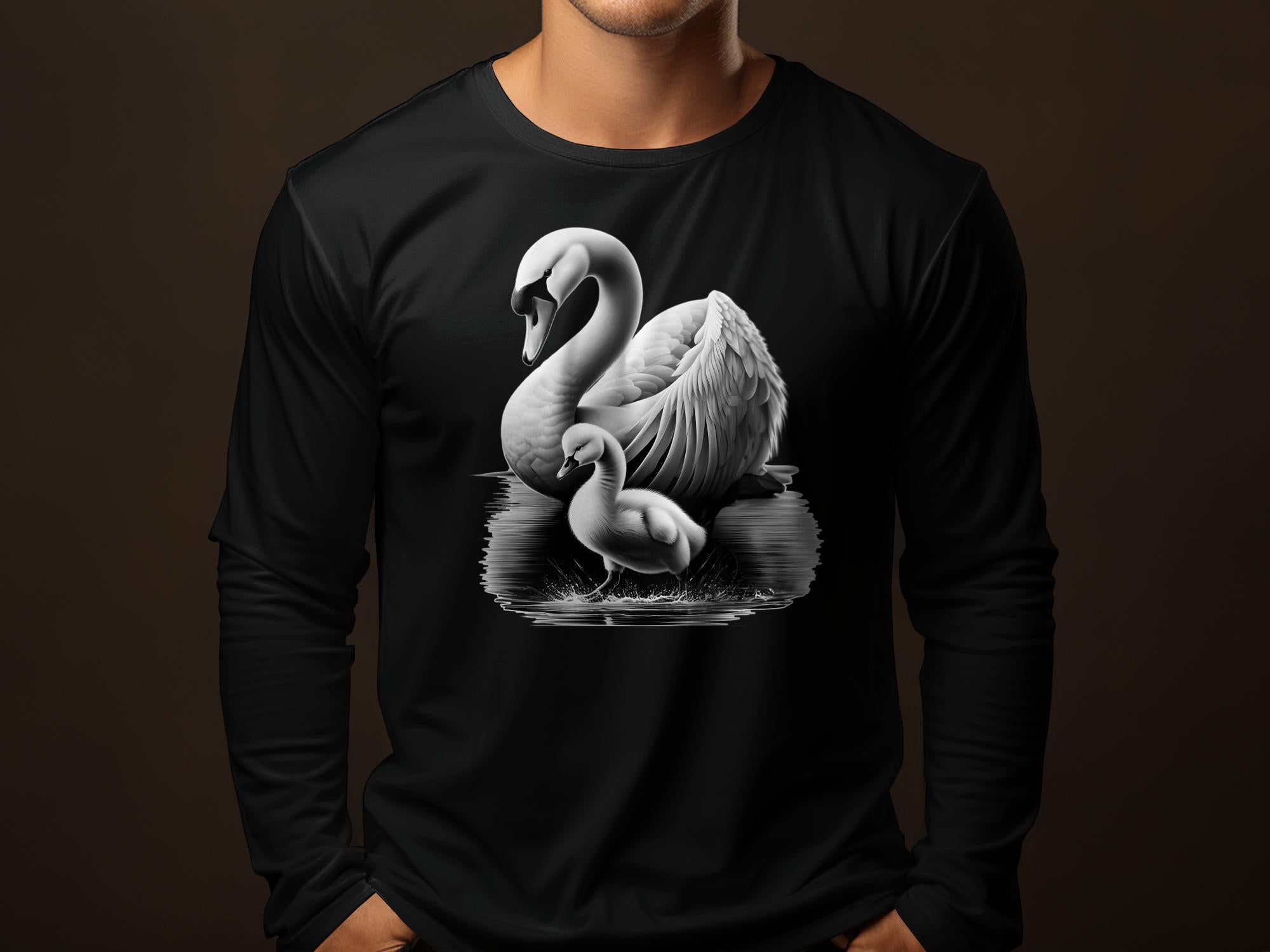 Swan & Cygnet- Black White Gildan Long Sleeve Realistic Family Talisman Unisex Tee Graphic Design