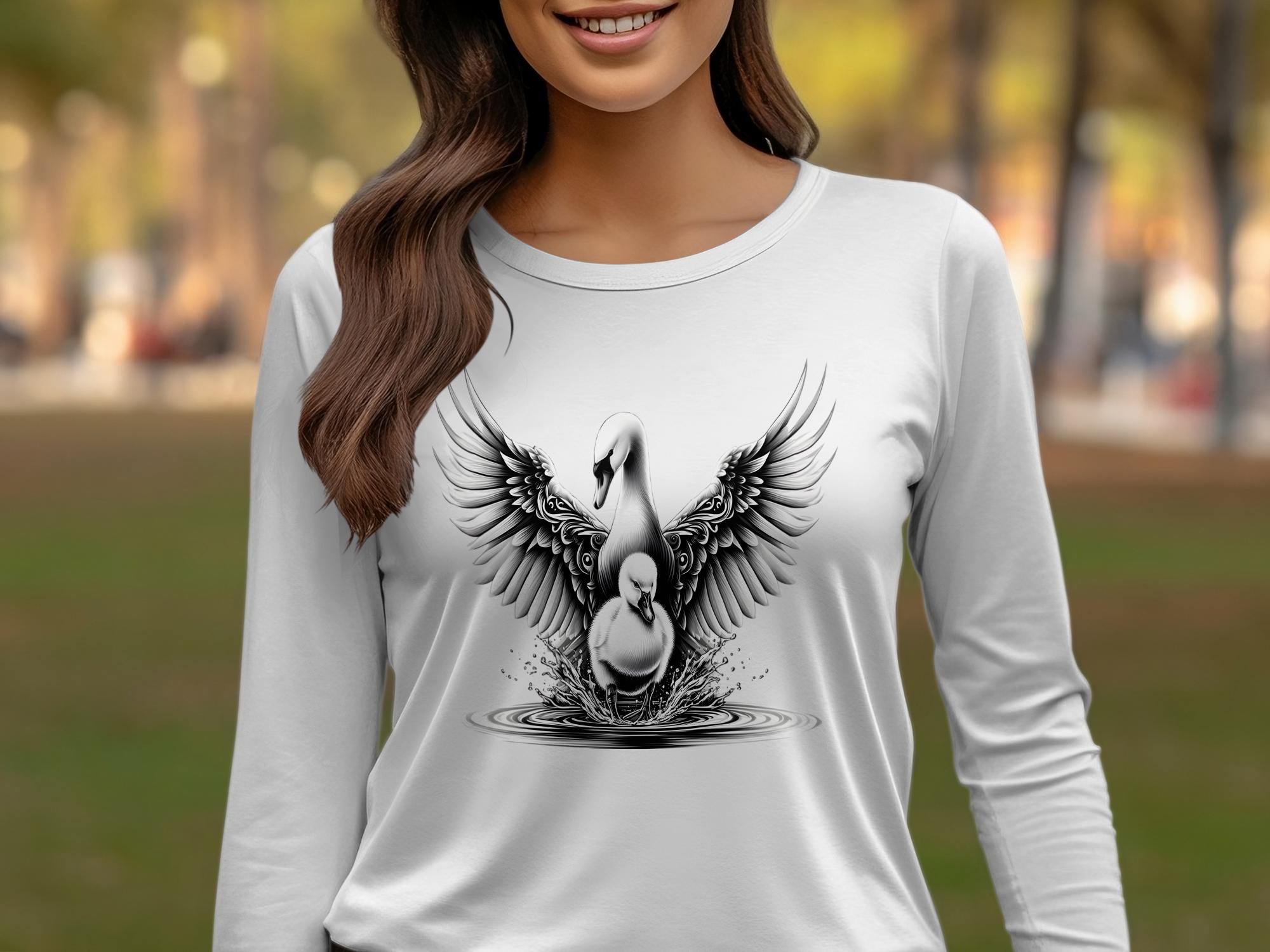 Swan & Cygnet- Black White Gildan Long Sleeve Realistic Family Talisman Unisex Tee Graphic Design