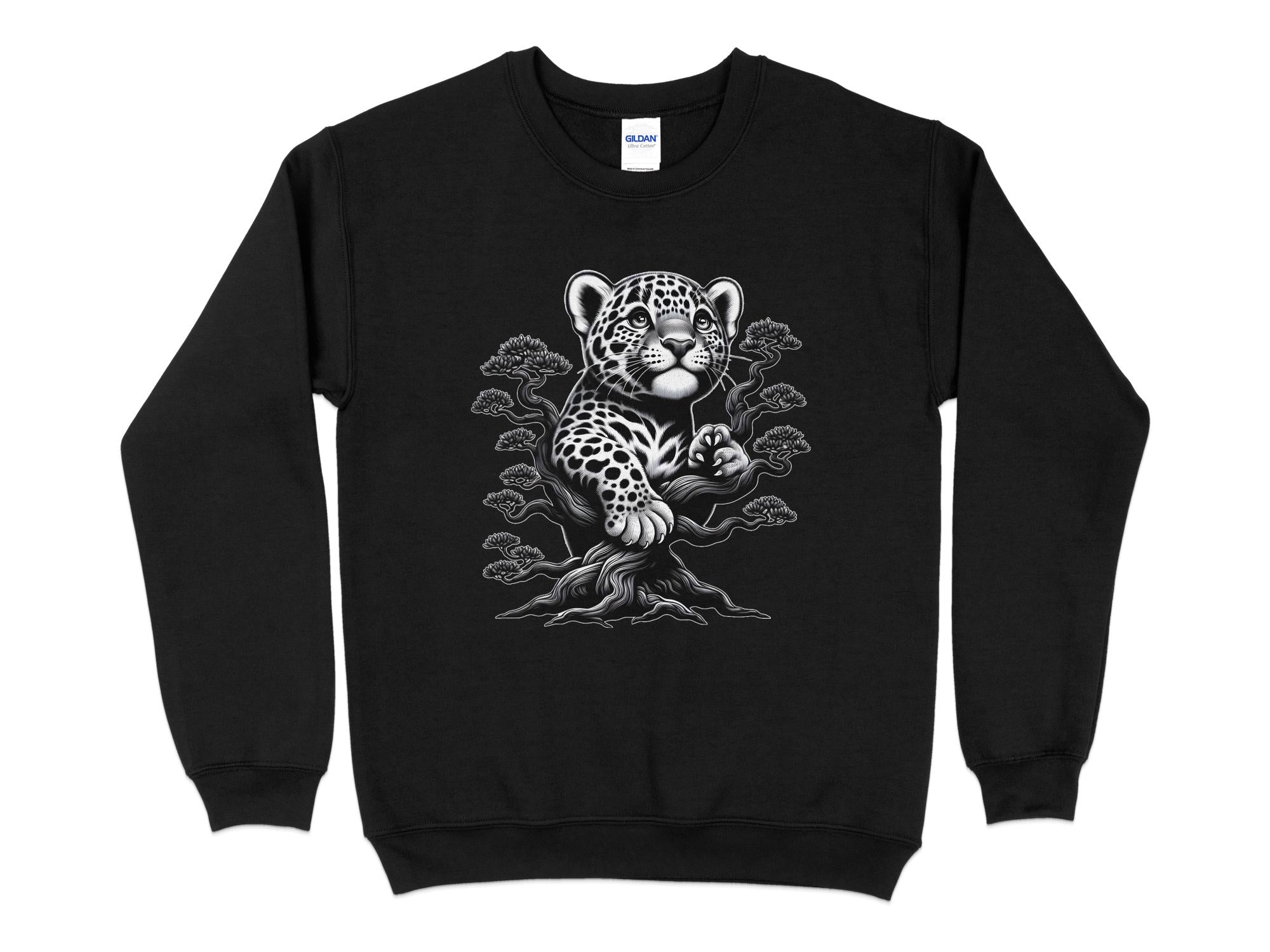 Leopard Bonsai - Coloured Gildan Sweatshirt Realistic Animal Talisman Unisex Cute Tee Graphic Design