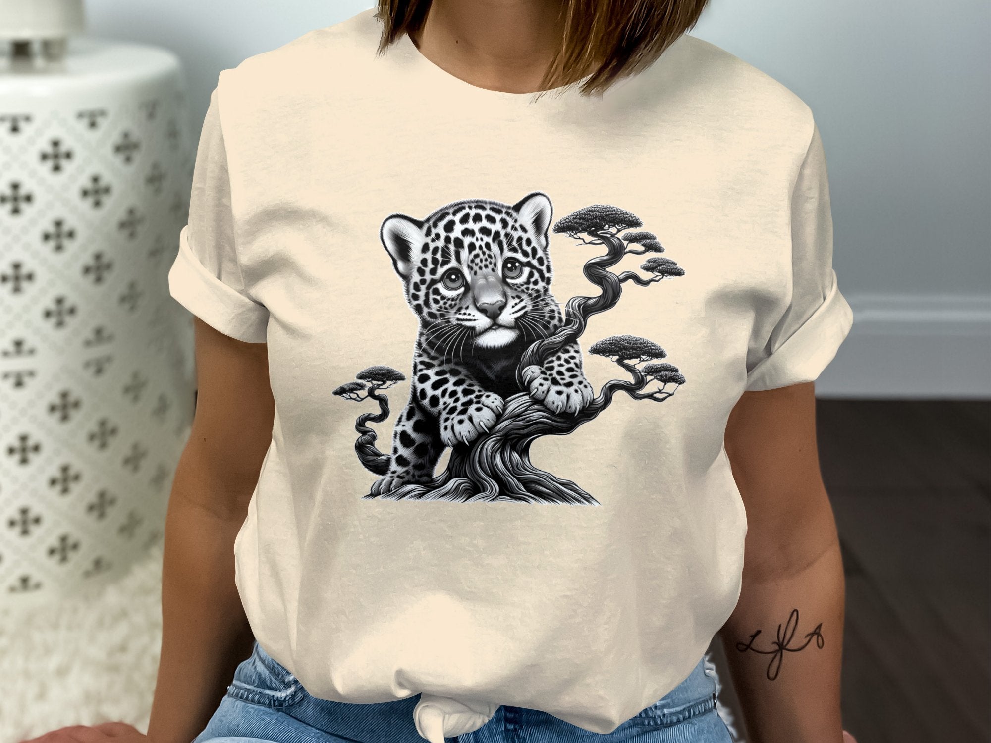 Leopard Bonsai - Coloured Gildan T-Shirt Realistic Animal Talisman Unisex Cute Tee Graphic Design