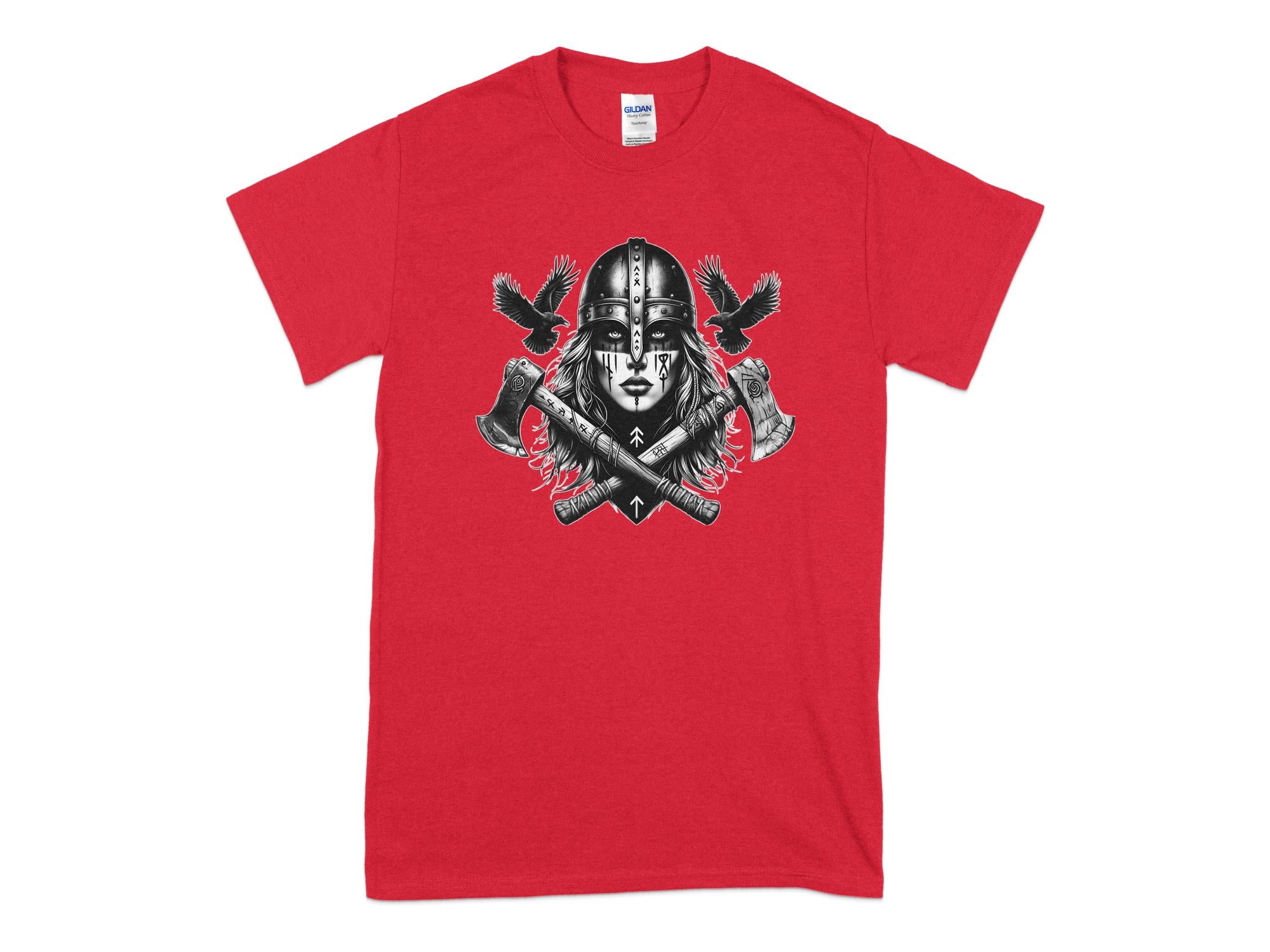 Viking Shield Maiden - Coloured Gildan T Shirt Realistic Norse Talisman Men Women Unisex Valhalla Tee Graphic Design