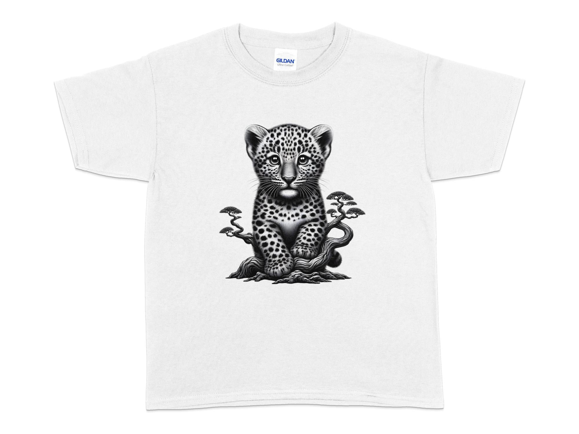 Leopard Bonsai - Coloured Gildan Kids T-Shirt Realistic Animal Talisman Unisex Cute Tee Graphic Design