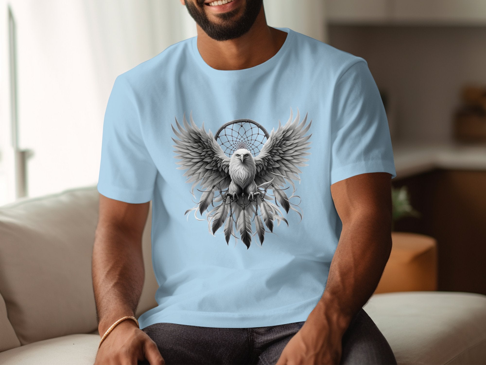 Dreamcatcher Eagle - Coloured Gildan T-Shirt Realistic Native American Talisman Unisex Mythology Tee Graphic Design