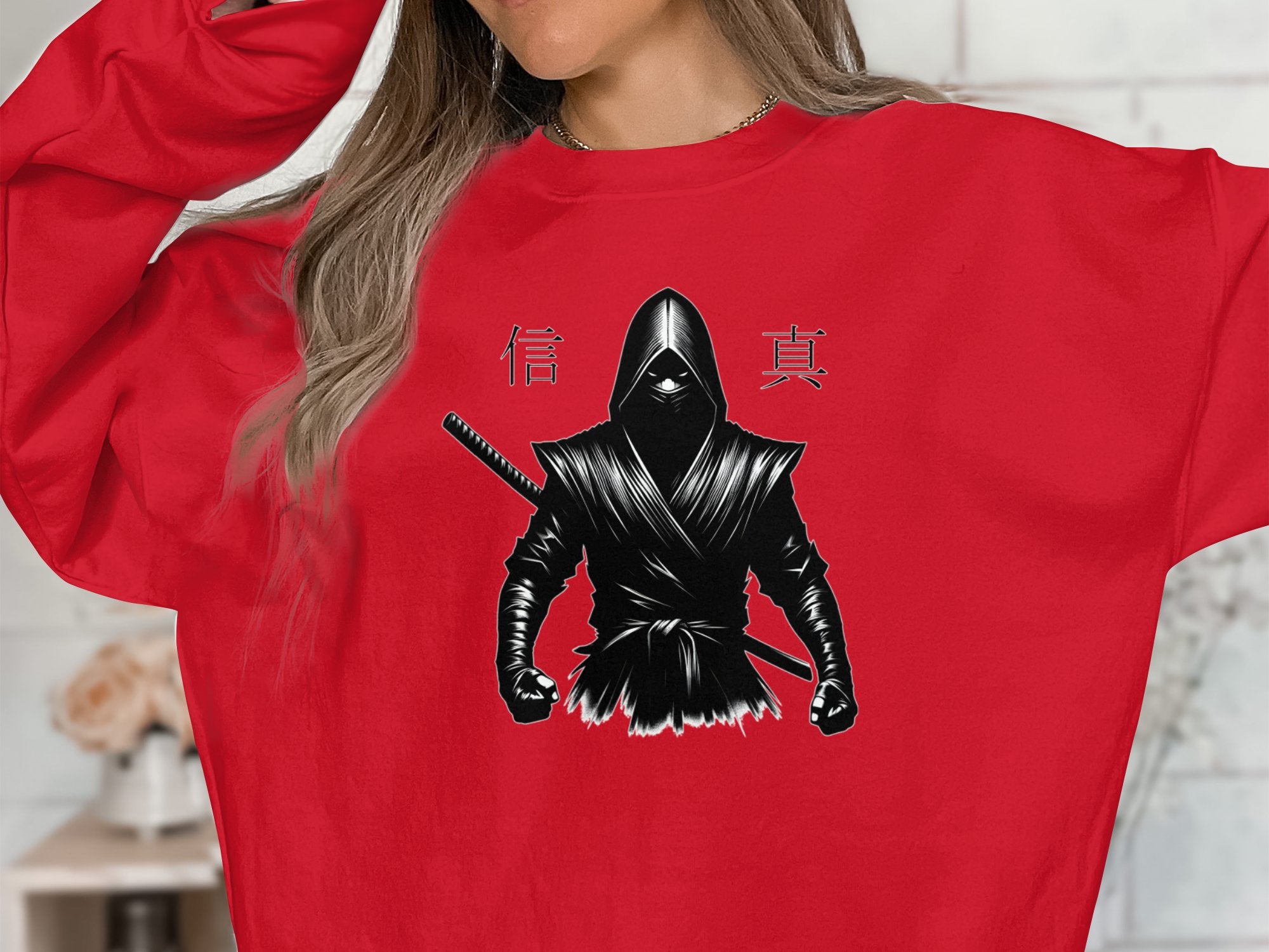 Samurai Ninja - Coloured Gildan Sweatshirt Japanese Talisman Unisex Cultural Symbolic Graphic Design