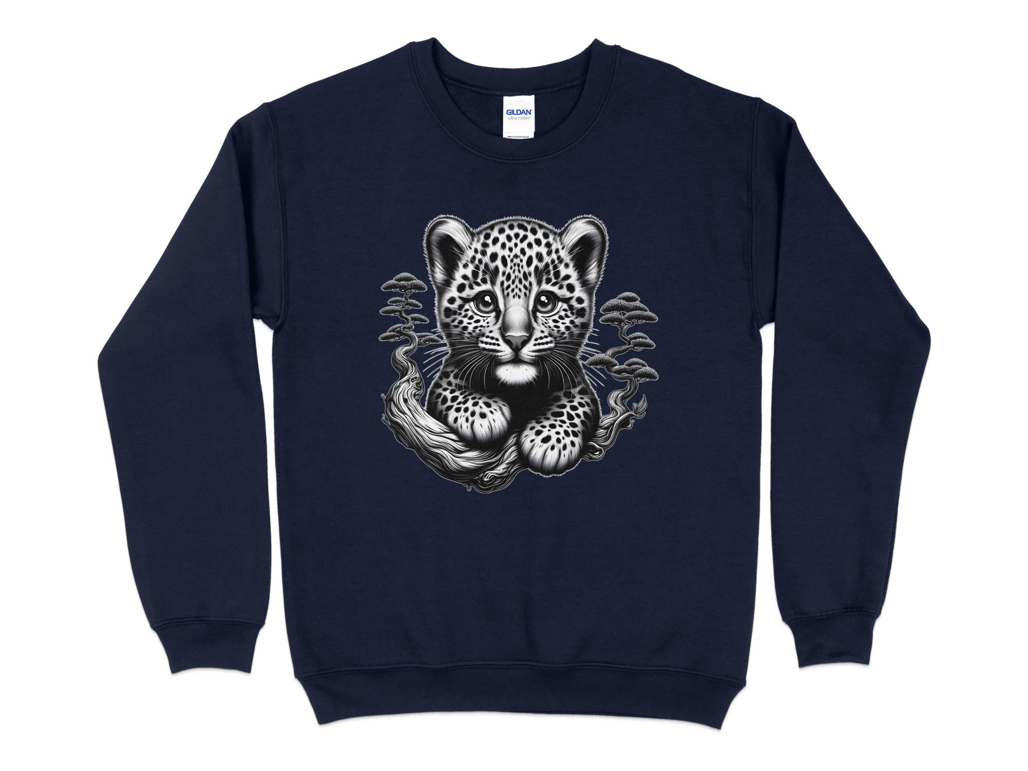 Leopard Bonsai - Coloured Gildan Sweatshirt Realistic Animal Talisman Unisex Cute Tee Graphic Design