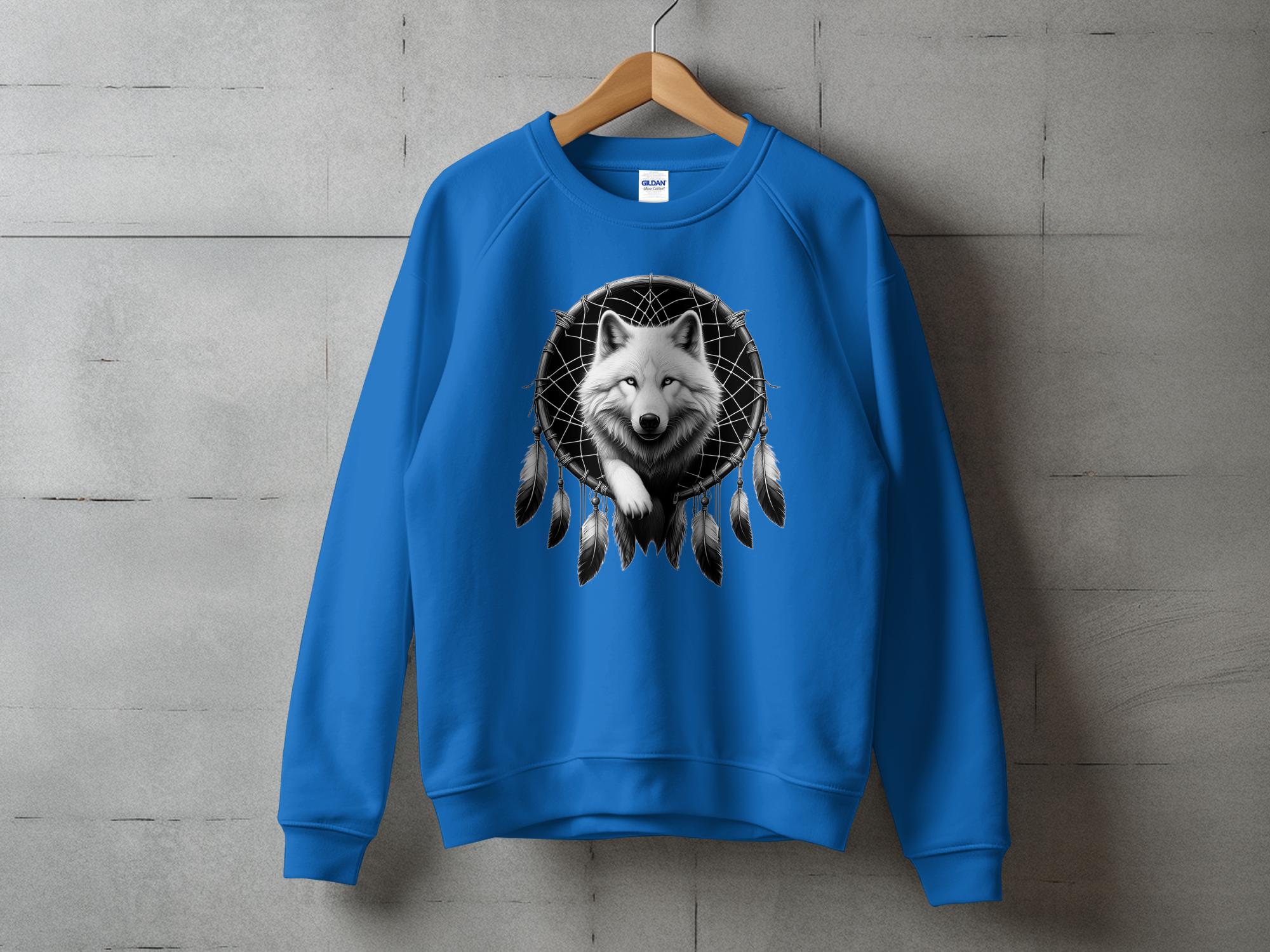 Dreamcatcher Wolf - Coloured Gildan Sweatshirt Realistic Native American Talisman Unisex Mythology Tee Graphic Design