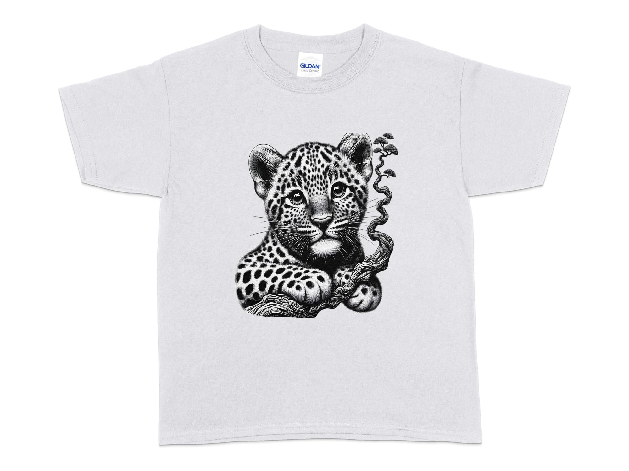 Leopard Bonsai - Coloured Gildan Kids T-Shirt Realistic Animal Talisman Unisex Cute Tee Graphic Design