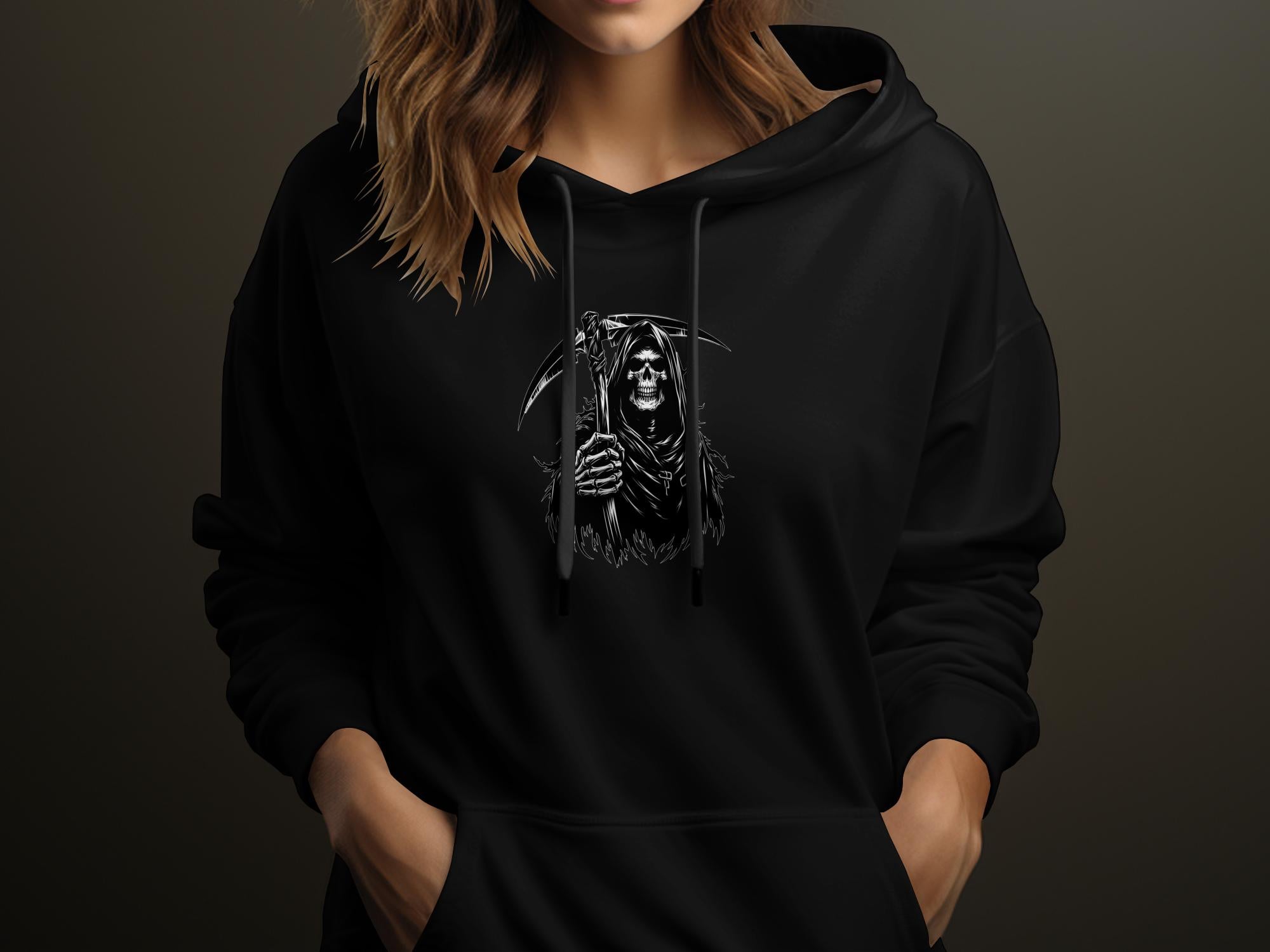 Grim Reaper - Black White Gildan Hoodie Commemorative Talisman Unisex Tee Graphic Design