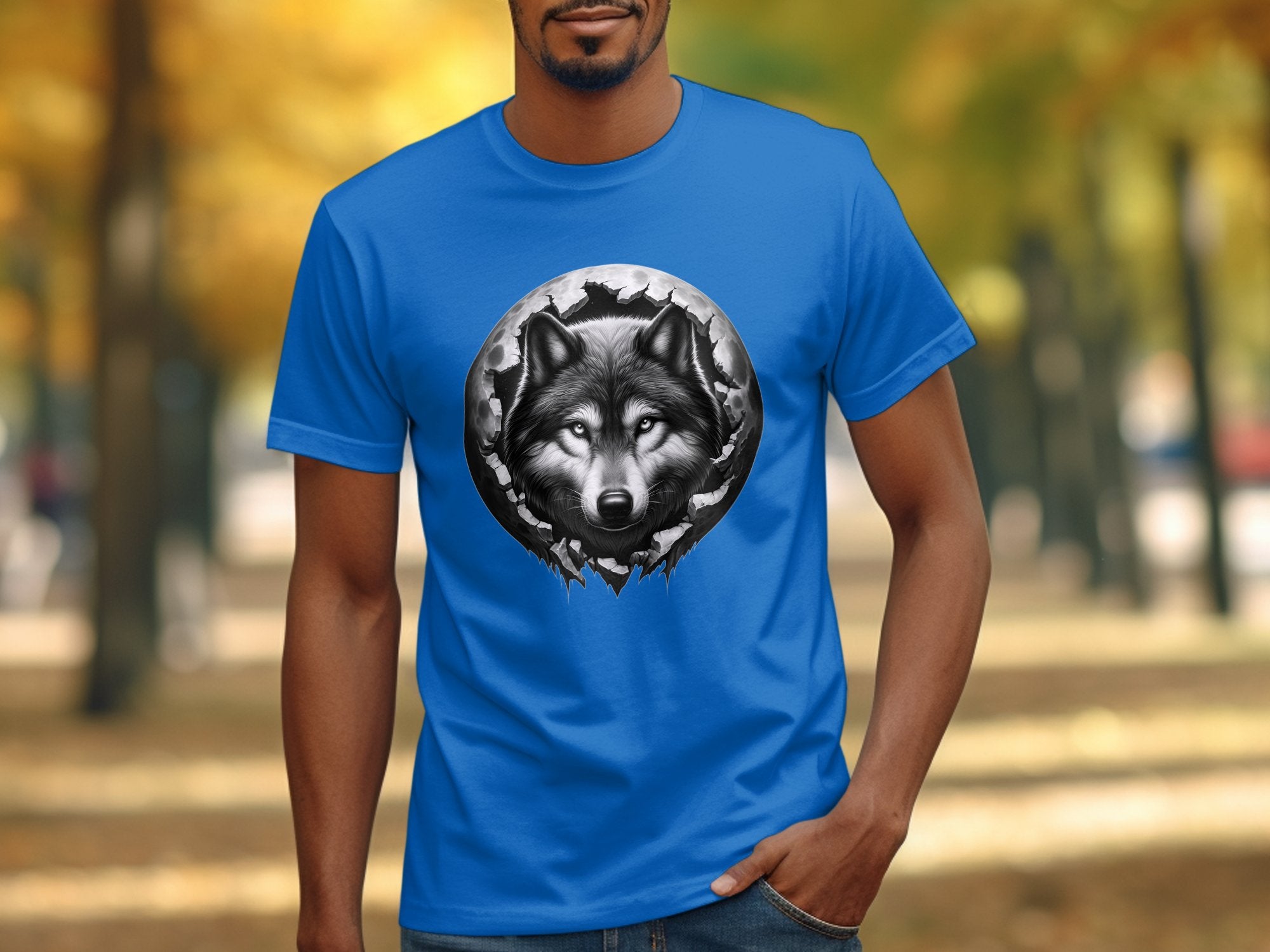 Moon Wolf - Coloured Gildan T-Shirt Realistic Animal Talisman Unisex Mythology Tee Graphic Design