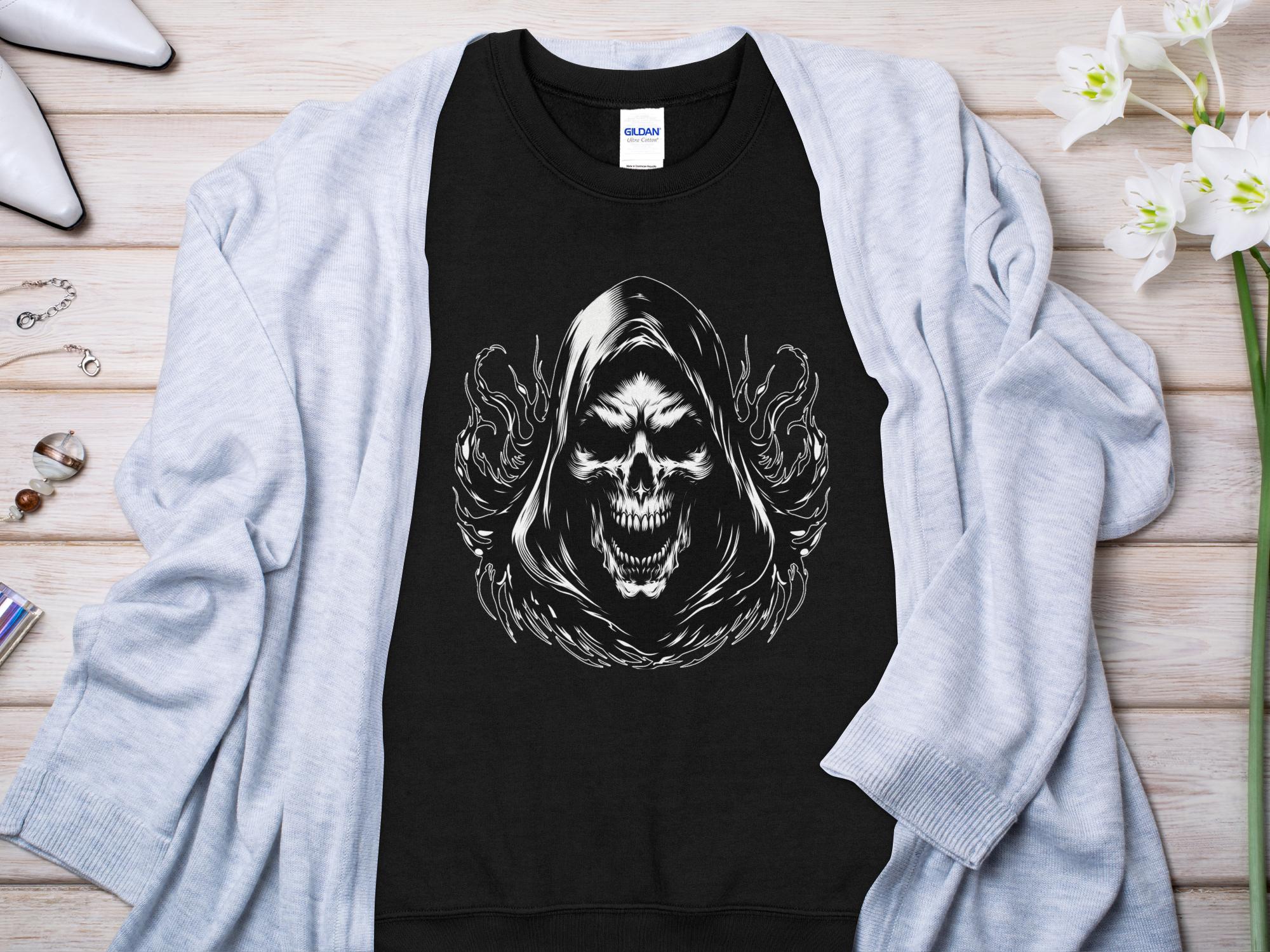 Grim Reaper - Black White Gildan Sweatshirt Commemorative Talisman Unisex Tee Graphic Design