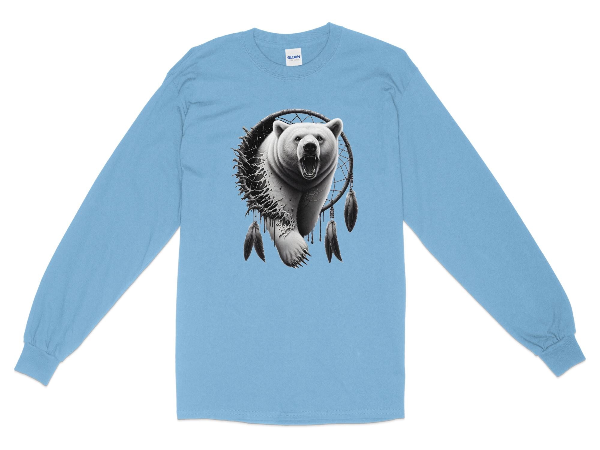 Dreamcatcher Bear - Coloured Gildan Long Sleeve Realistic Native American Talisman Unisex Mythology Tee Graphic Design