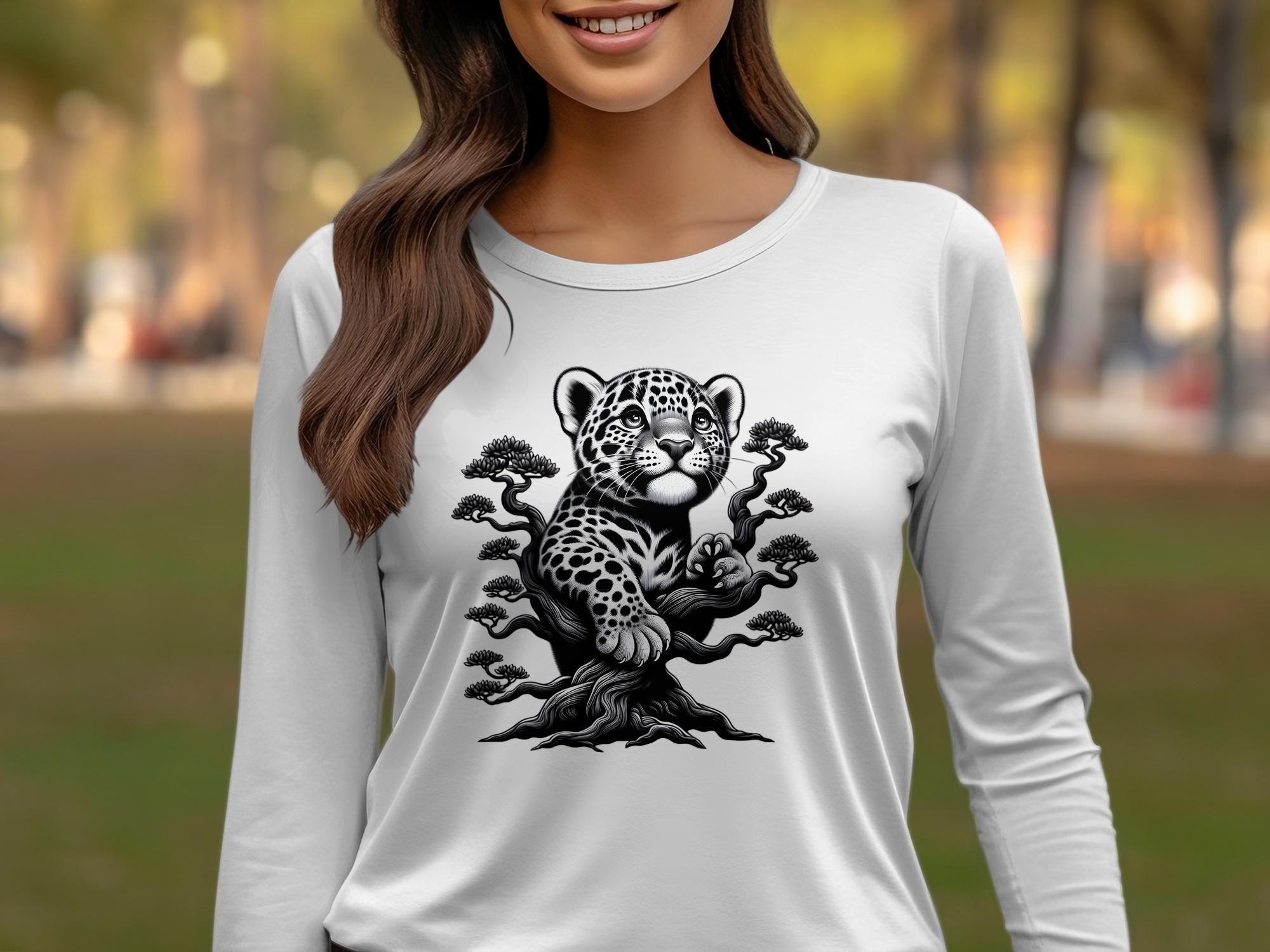 Leopard Bonsai - Coloured Gildan Long Sleeve Realistic Animal Talisman Unisex Cute Tee Graphic Design