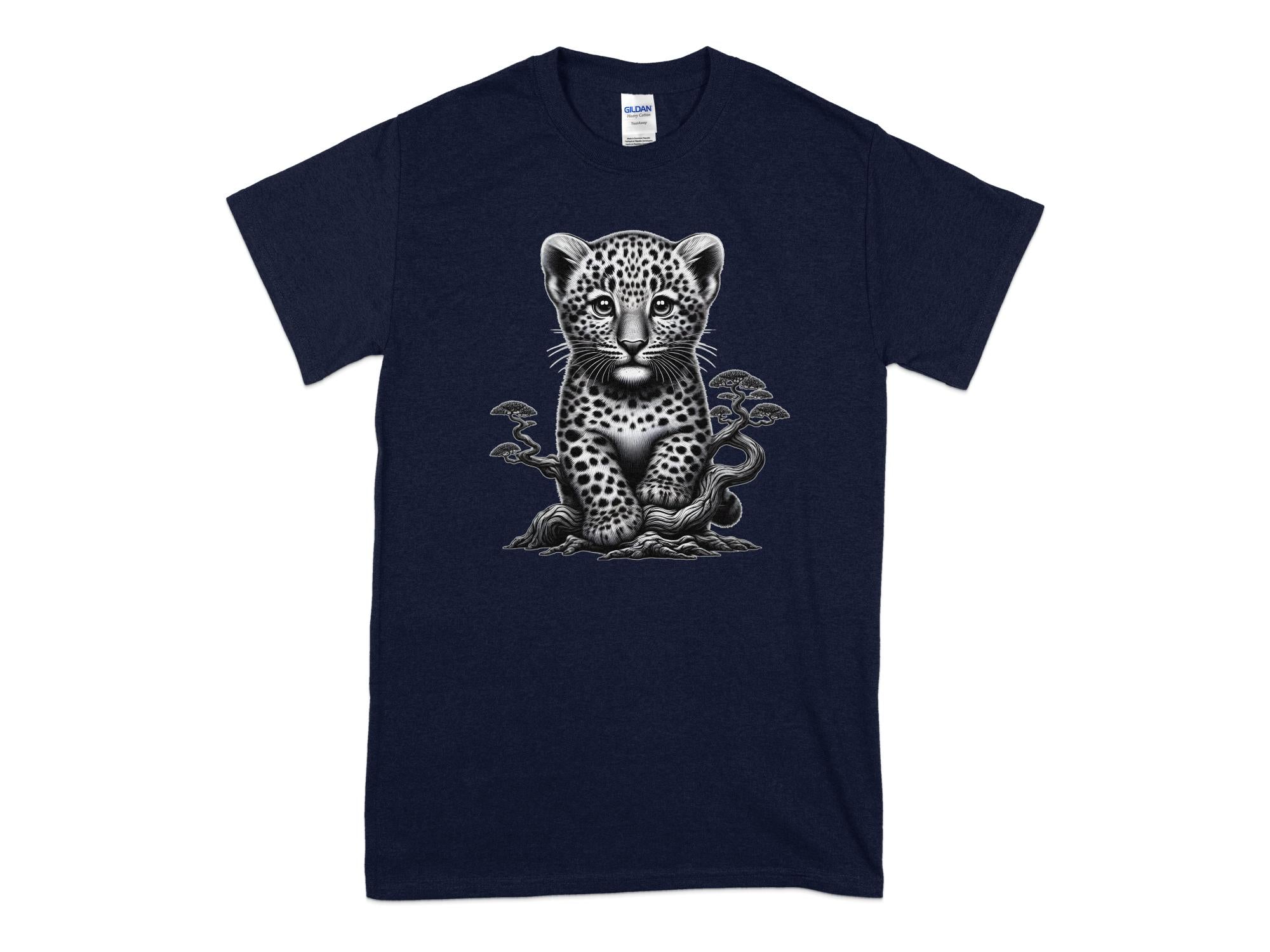 Leopard Bonsai - Coloured Gildan T-Shirt Realistic Animal Talisman Unisex Cute Tee Graphic Design