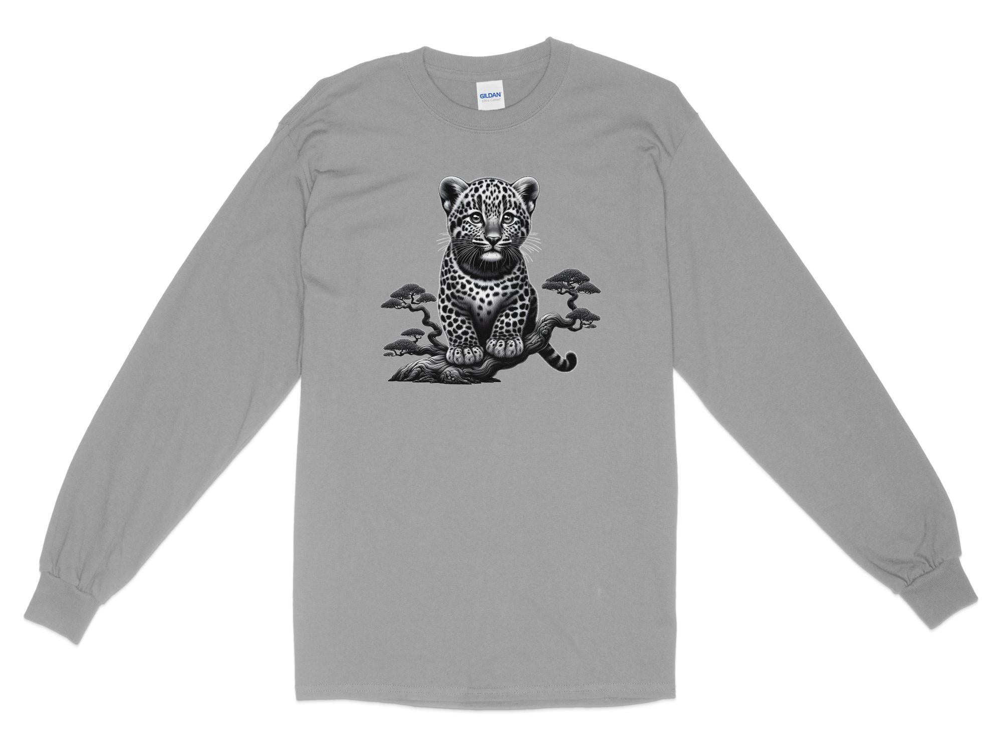 Leopard Bonsai - Coloured Gildan Long Sleeve Realistic Animal Talisman Unisex Cute Tee Graphic Design