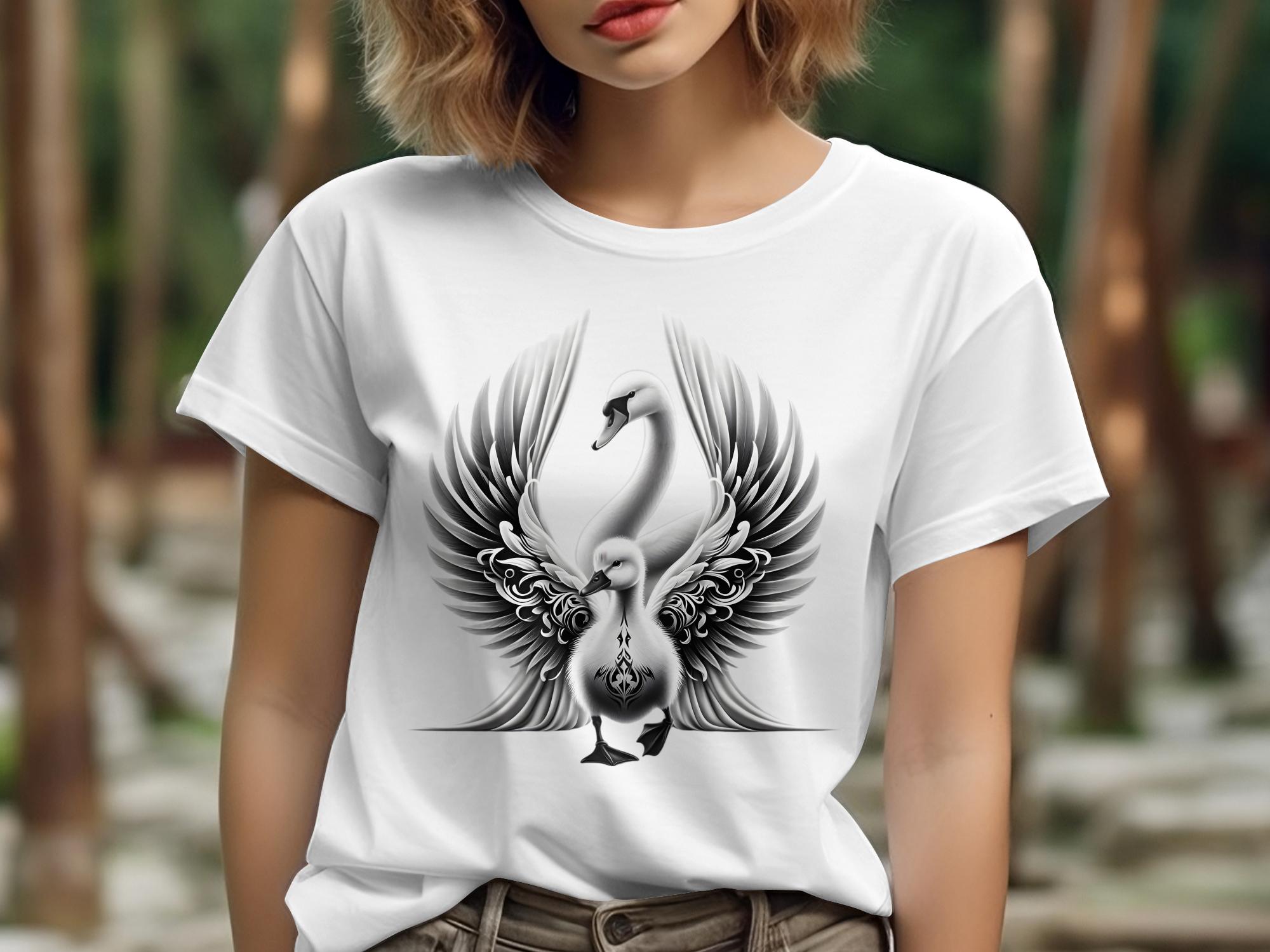 Swan & Cygnet- Black White Gildan T-Shirt Realistic Family Talisman Unisex Tee Graphic Design