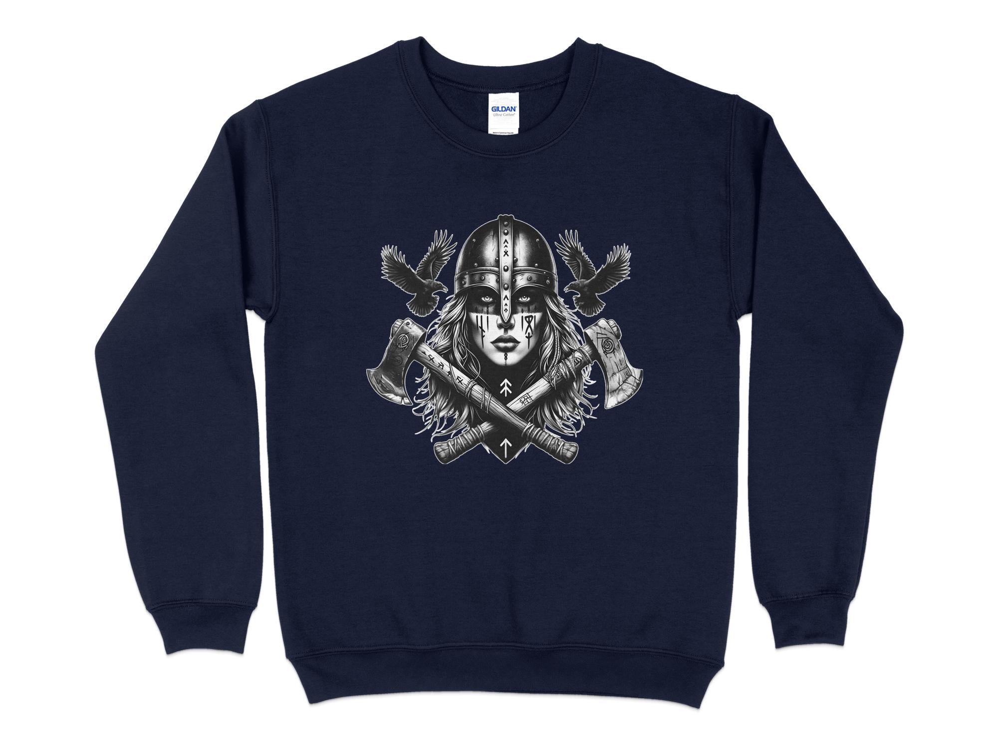 Viking Shield Maiden - Coloured Gildan Sweatshirt Realistic Norse Talisman Men Women Unisex Valhalla Tee Graphic Design