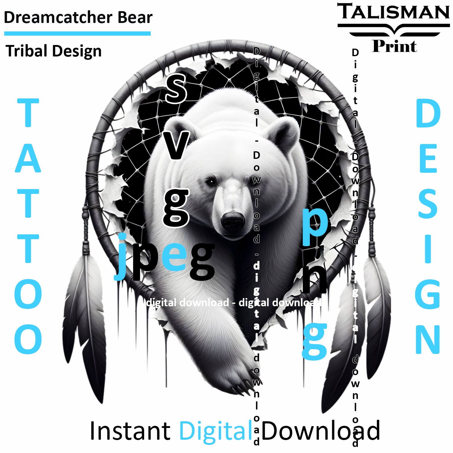 Dreamcatcher Bear - Digital Art | PNG, JPEG & SVG | Instant Download for Apparel, Décor and Wall Art