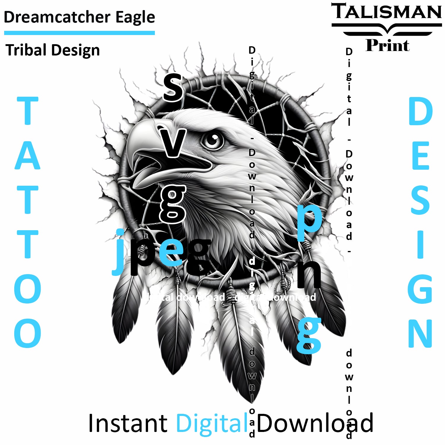 Dreamcatcher Eagle - Digital Art | PNG, JPEG & SVG | Instant Download for Apparel, Décor and Wall Art