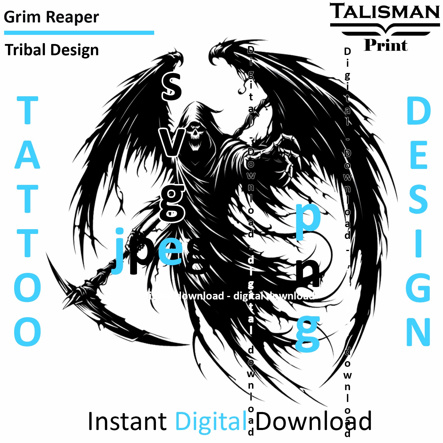 Grim Reaper - Digital Art | PNG, JPEG & SVG | Instant Download for Apparel, Décor and Wall Art