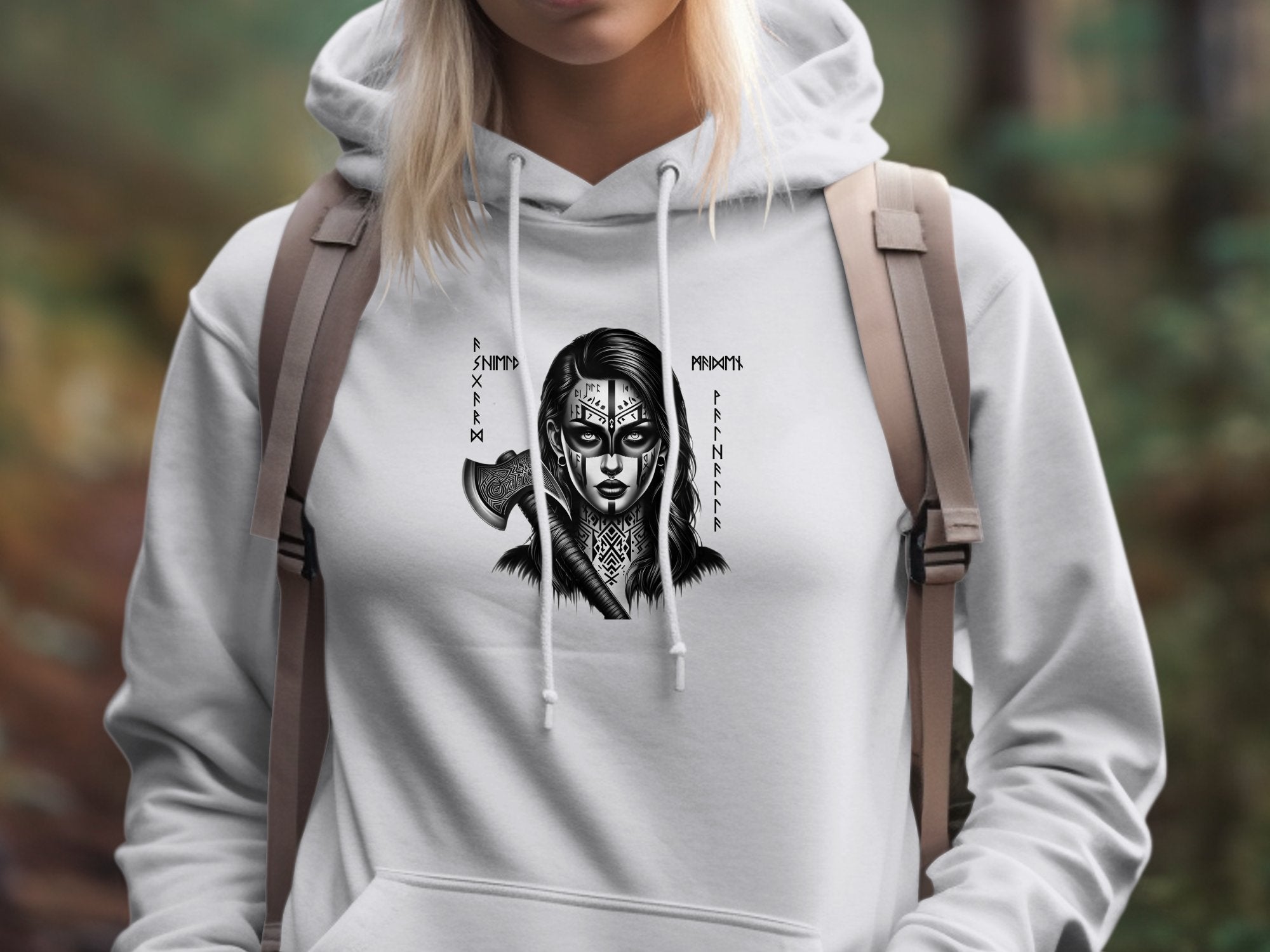 Viking Shield Maiden - Coloured Gildan Hoodie Realistic Norse Talisman Men Women Unisex Valhalla Tee Graphic Design