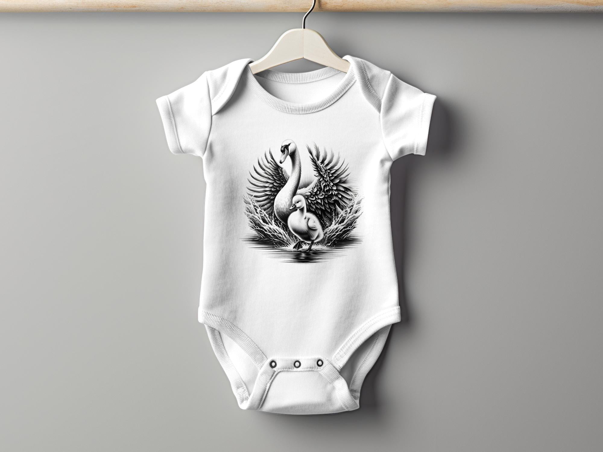 Swan & Cygnet- Black White Toddler Bodysuit Realistic Family Talisman Unisex Tee Graphic Design