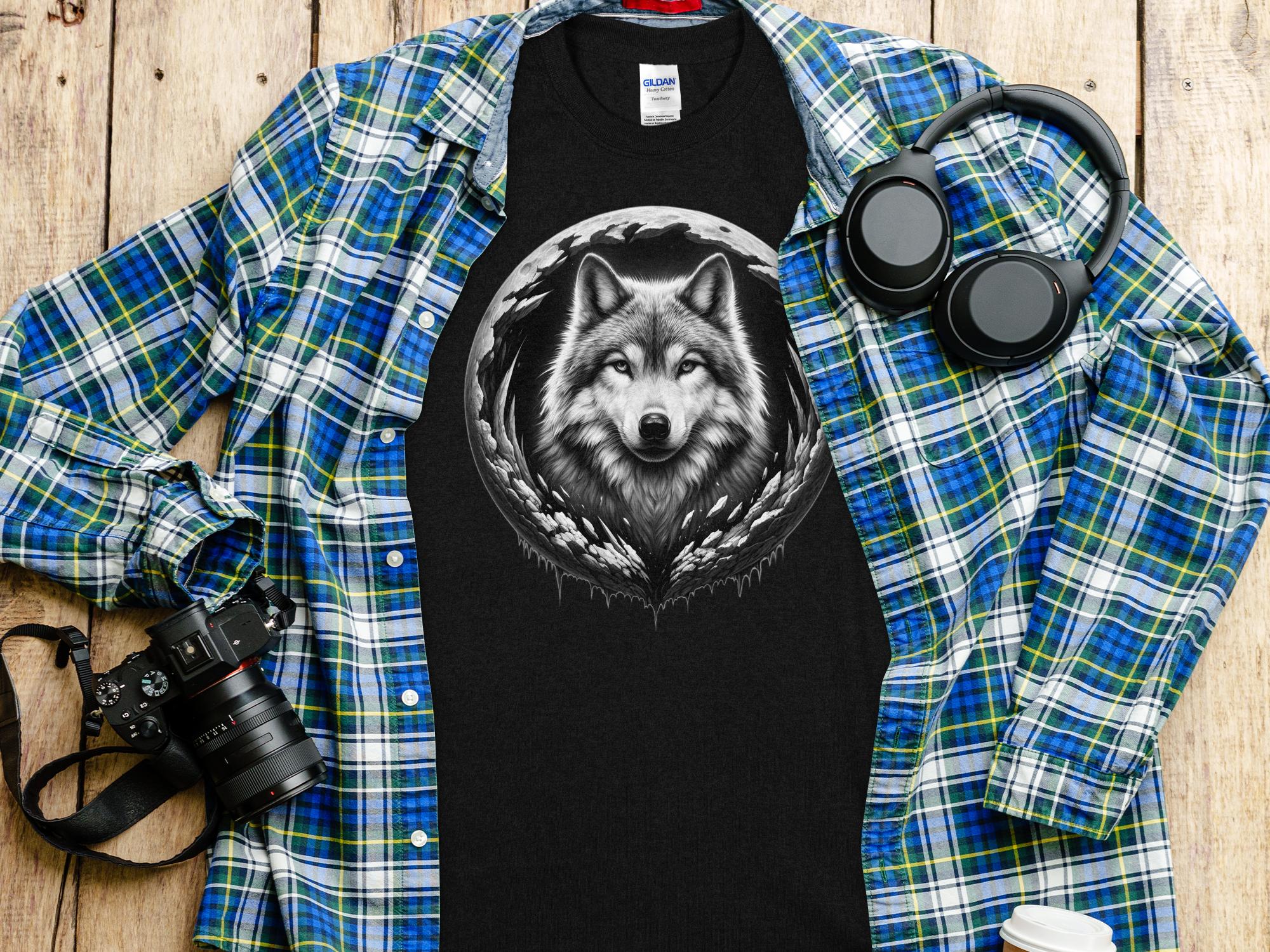 Moon Wolf - Coloured Gildan T-Shirt Realistic Animal Talisman Unisex Mythology Tee Graphic Design