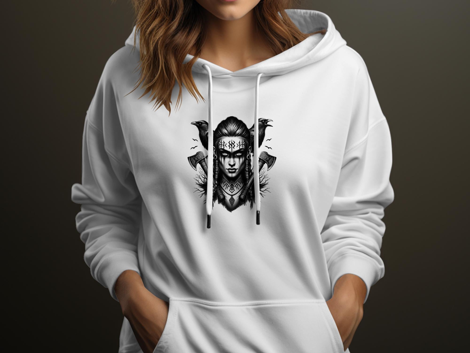 Viking Shield Maiden - Coloured Gildan Hoodie Realistic Norse Talisman Men Women Unisex Valhalla Tee Graphic Design