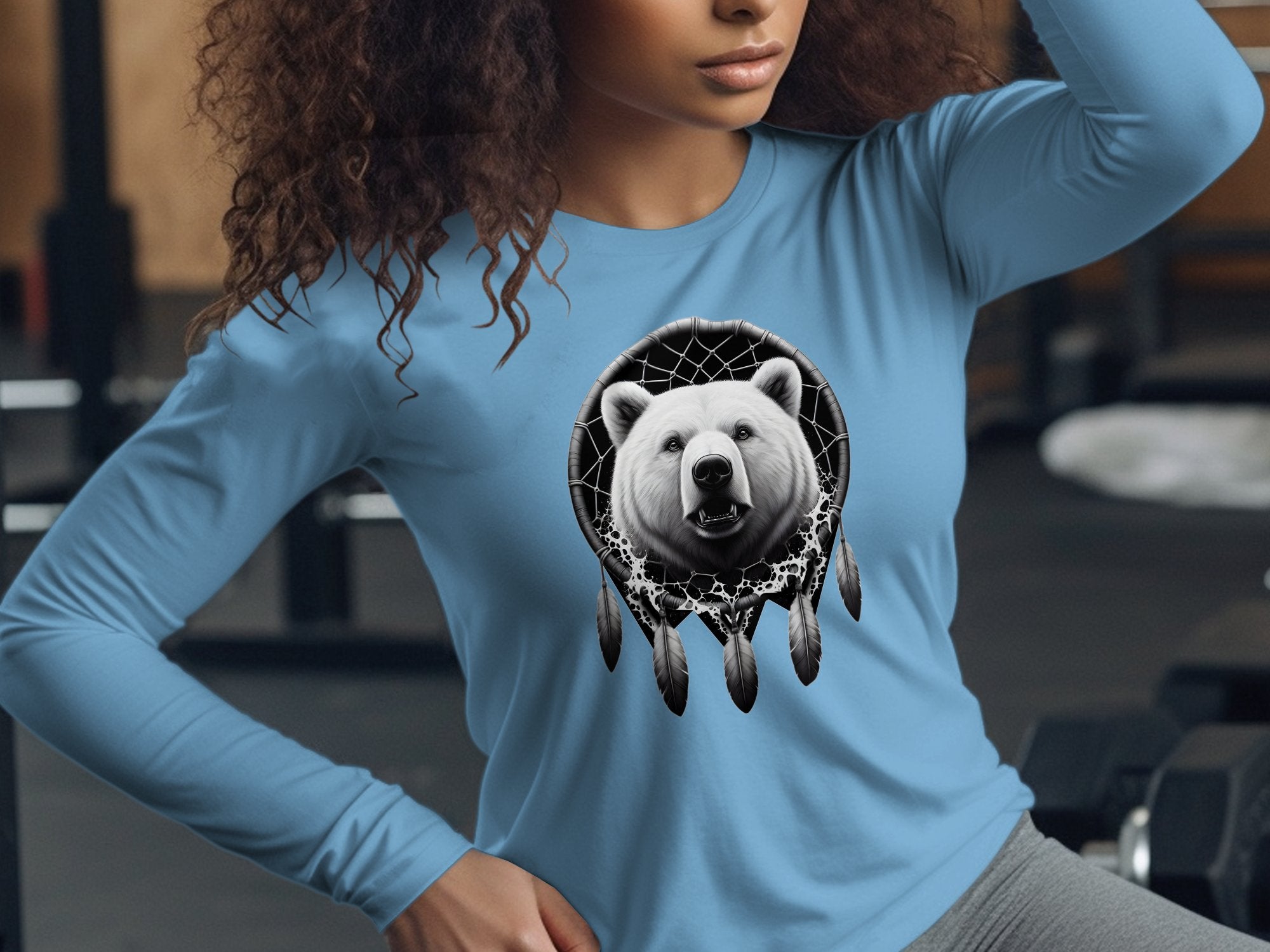 Dreamcatcher Bear - Coloured Gildan Long Sleeve Realistic Native American Talisman Unisex Mythology Tee Graphic Design