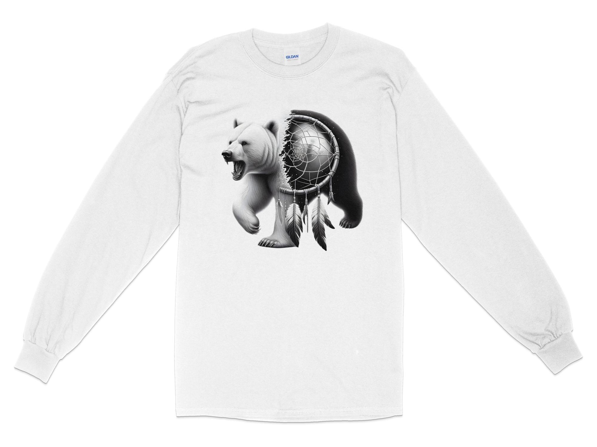 Dreamcatcher Bear - Coloured Gildan Long Sleeve Realistic Native American Talisman Unisex Mythology Tee Graphic Design