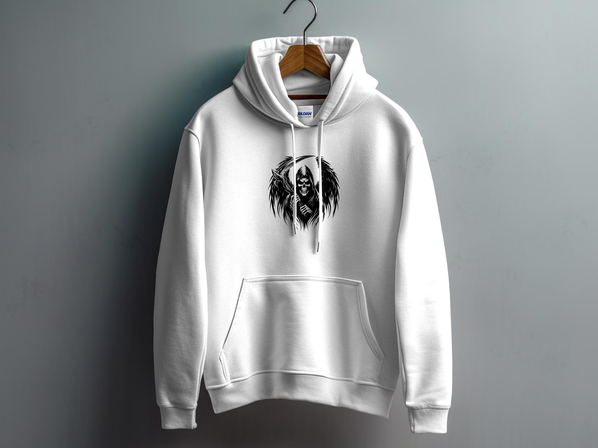 Grim Reaper - Black White Gildan Hoodie Commemorative Talisman Unisex Tee Graphic Design