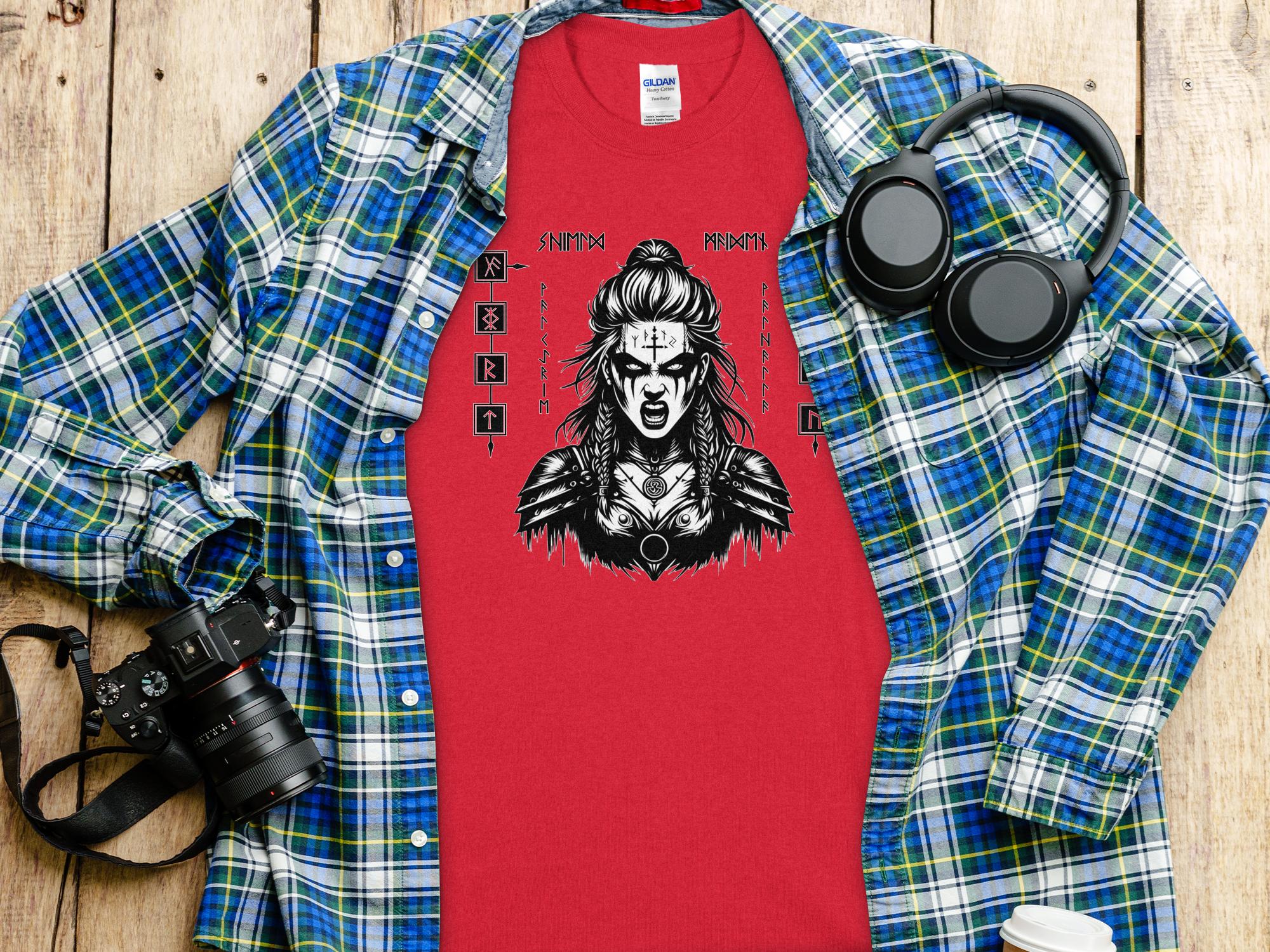 Viking Shield Maiden - Coloured Gildan T Shirt Realistic Norse Talisman Men Women Unisex Valhalla Tee Graphic Design