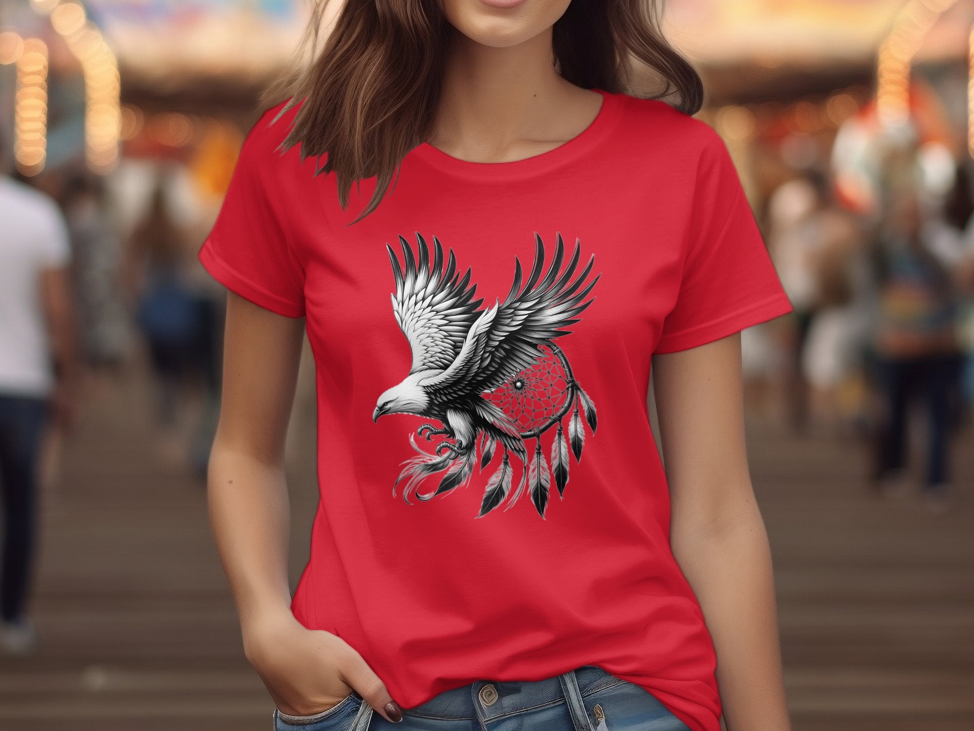 Dreamcatcher Eagle - Coloured Gildan T-Shirt Realistic Native American Talisman Unisex Mythology Tee Graphic Design