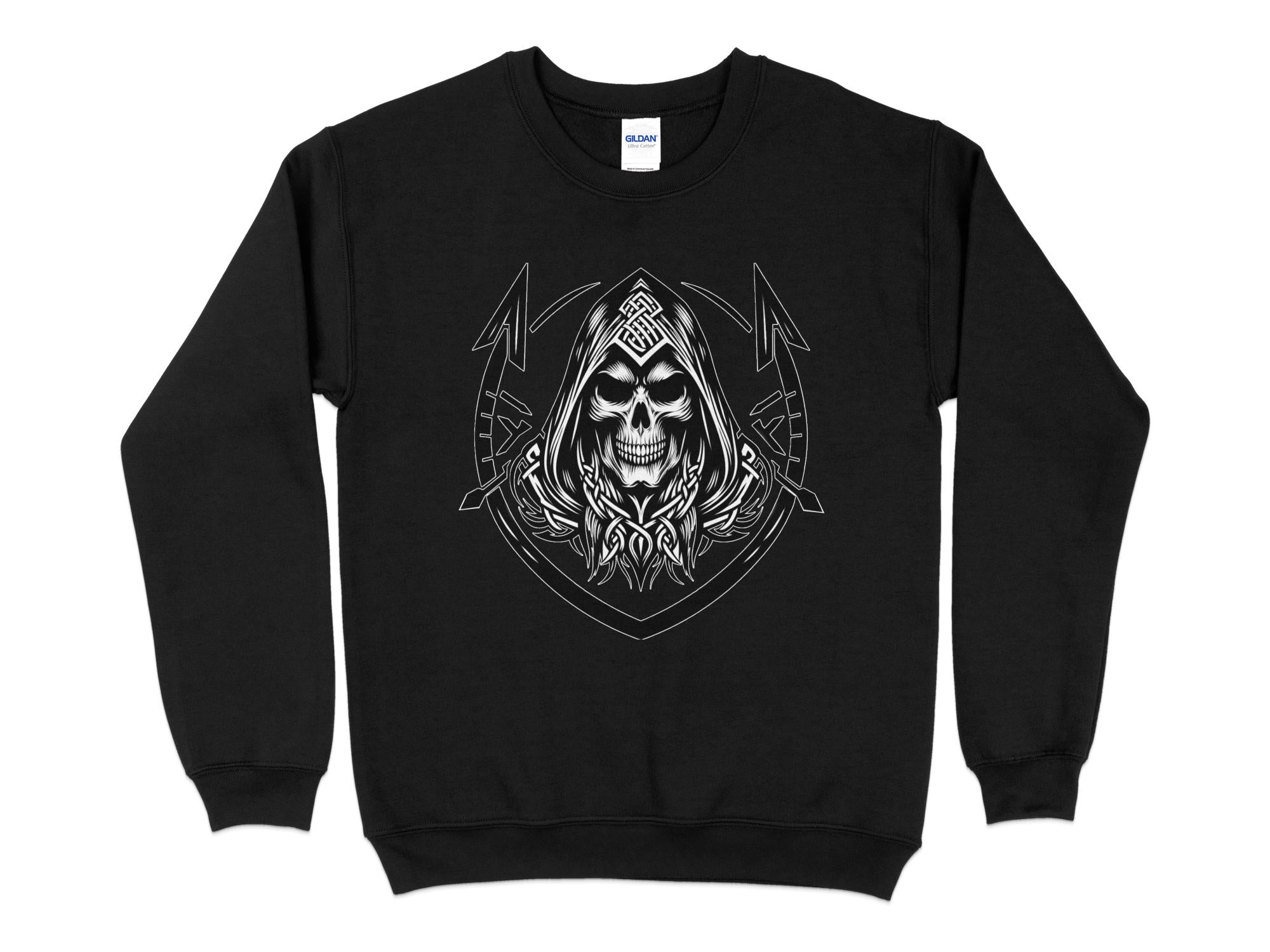 Grim Reaper - Black White Gildan Sweatshirt Commemorative Talisman Unisex Tee Graphic Design