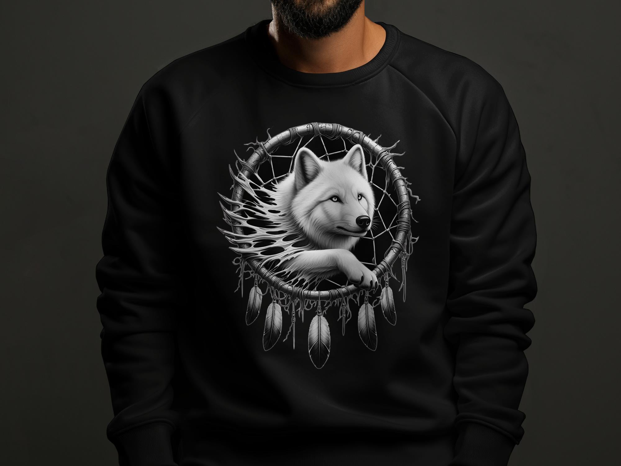 Dreamcatcher Wolf - Coloured Gildan Sweatshirt Realistic Native American Talisman Unisex Mythology Tee Graphic Design