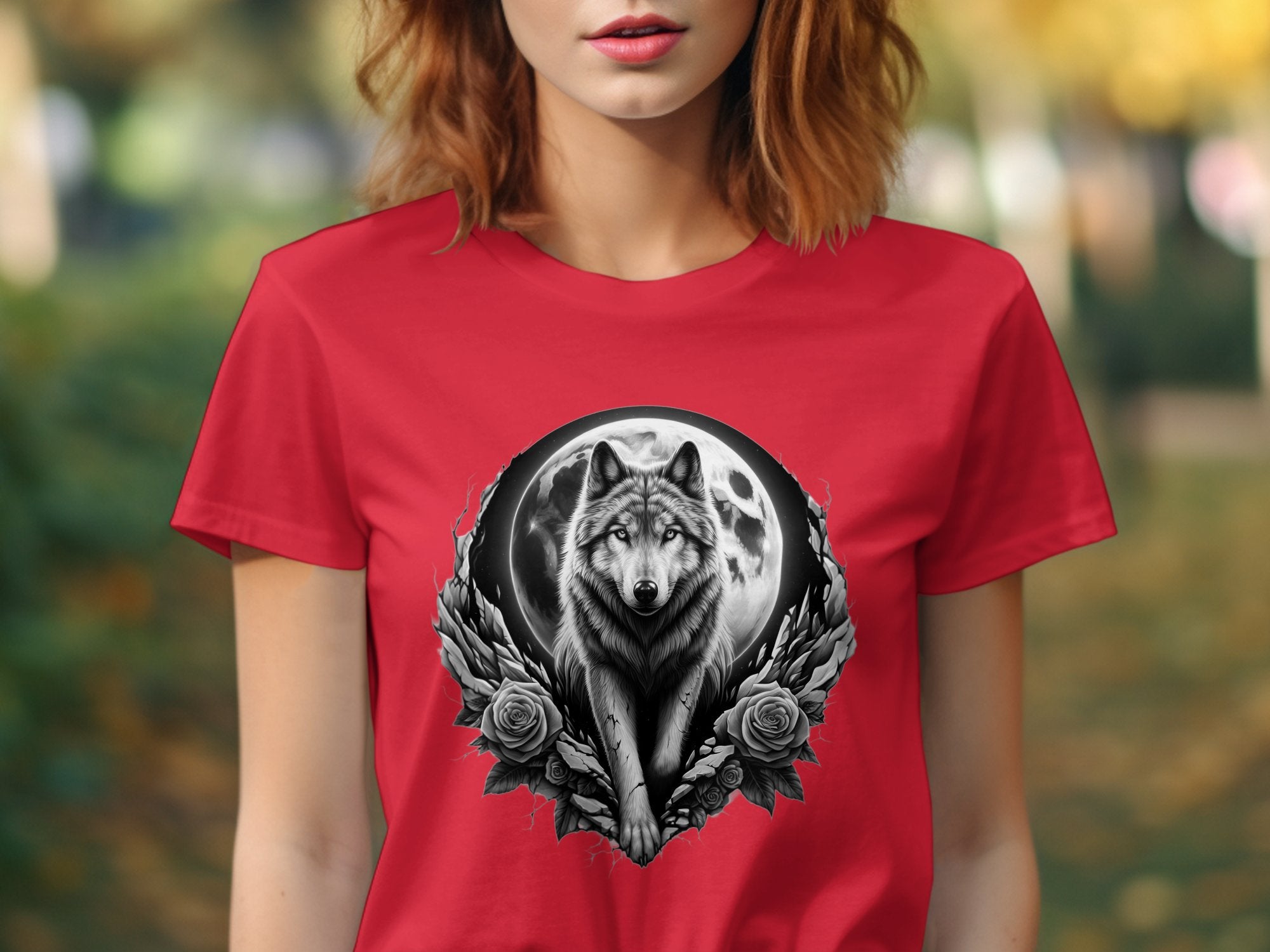 Moon Wolf - Coloured Gildan T-Shirt Realistic Animal Talisman Unisex Mythology Tee Graphic Design