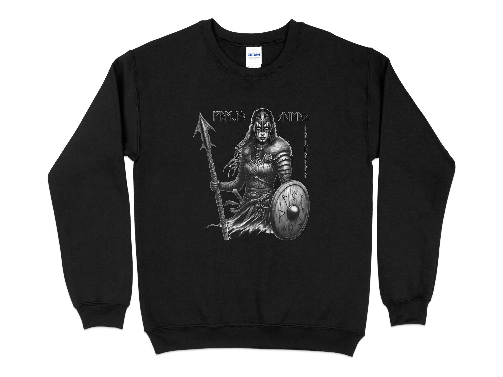 Viking Shield Maiden - Coloured Gildan Sweatshirt Realistic Norse Talisman Men Women Unisex Valhalla Tee Graphic Design