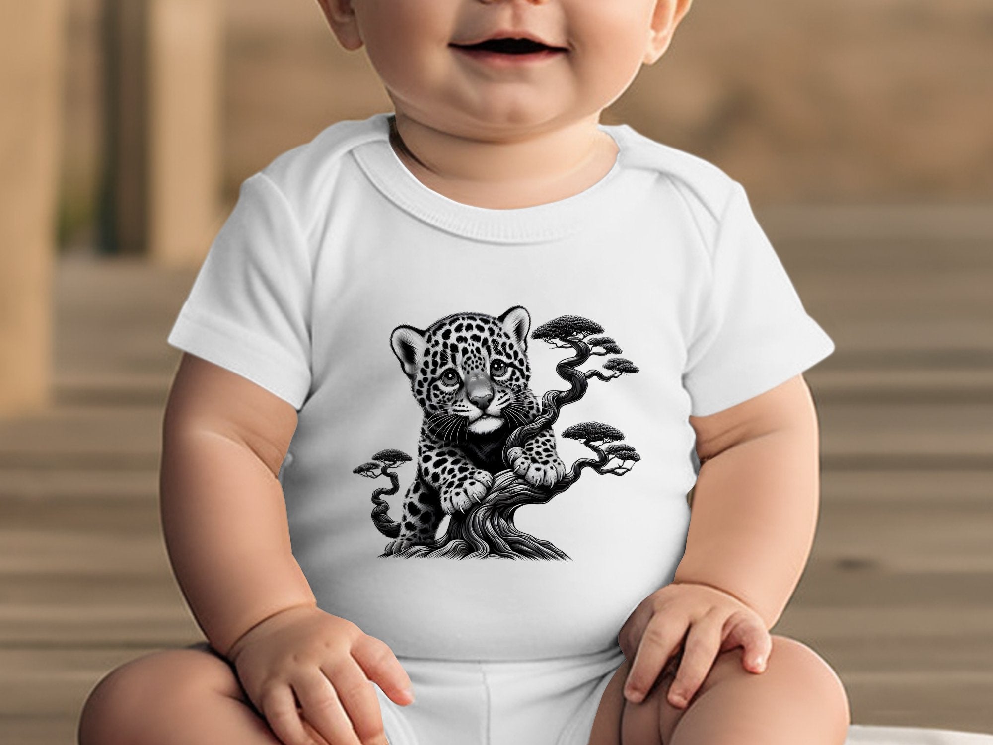 Leopard Bonsai - Coloured Toddler Bodysuit Realistic Animal Talisman Unisex Cute Tee Graphic Design