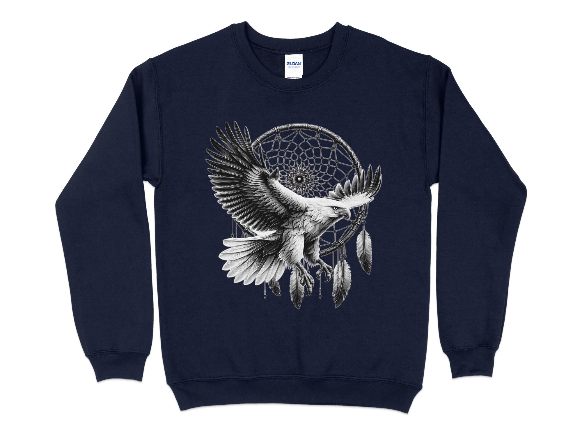 Dreamcatcher Eagle - Coloured Gildan Sweatshirt Realistic Native American Talisman Unisex Mythology Tee Graphic Design