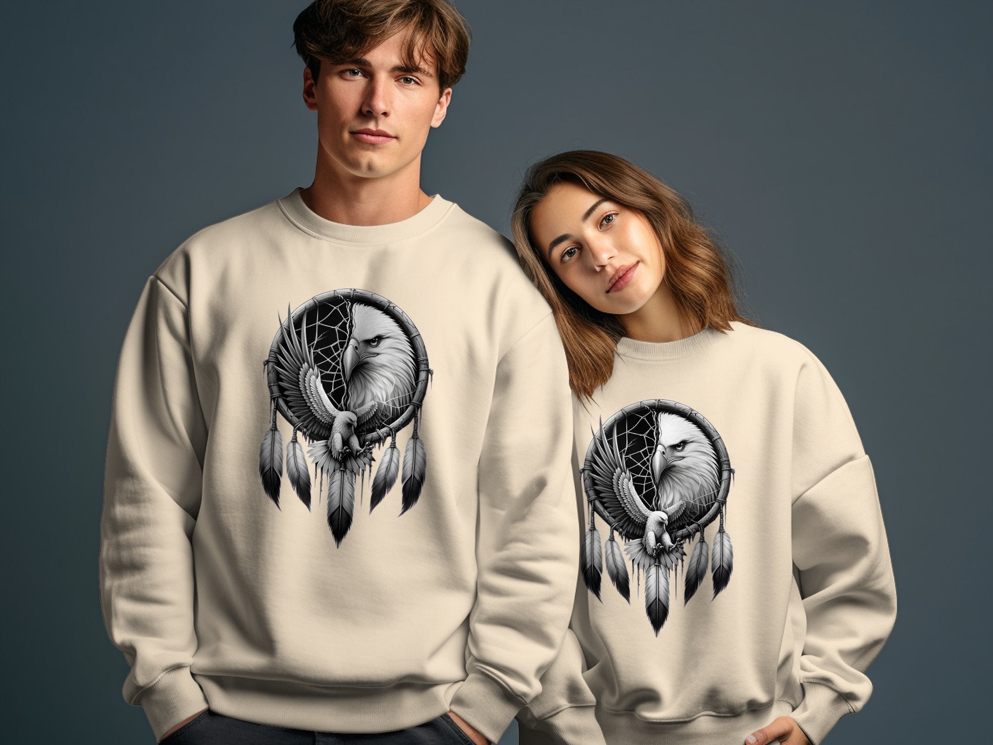 Dreamcatcher Eagle - Coloured Gildan Sweatshirt Realistic Native American Talisman Unisex Mythology Tee Graphic Design