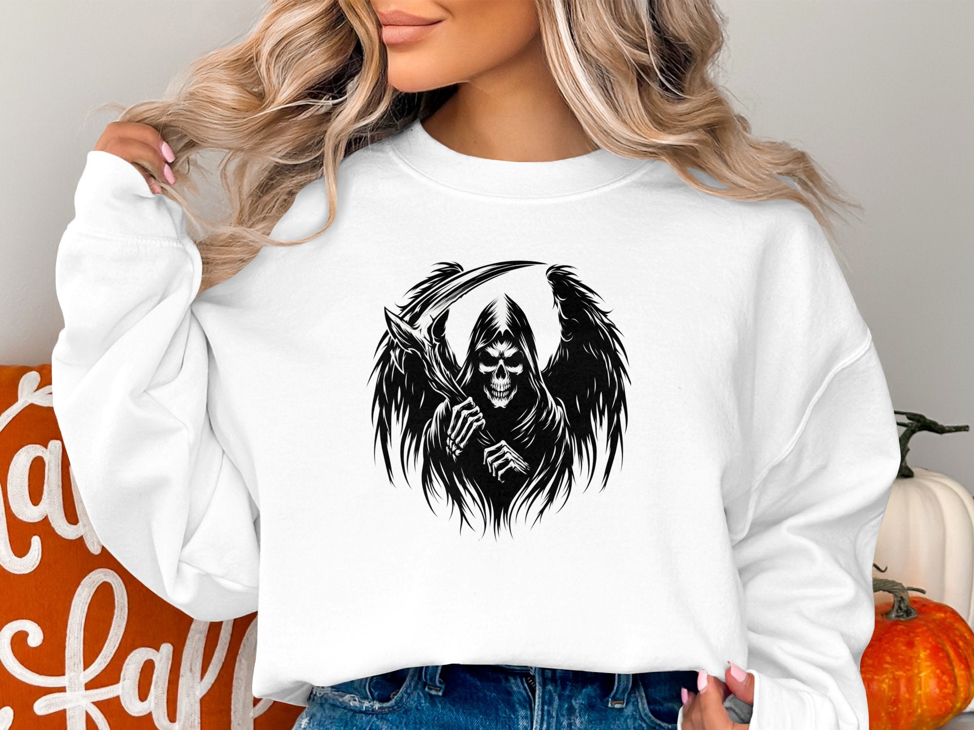 Grim Reaper - Black White Gildan Sweatshirt Commemorative Talisman Unisex Tee Graphic Design