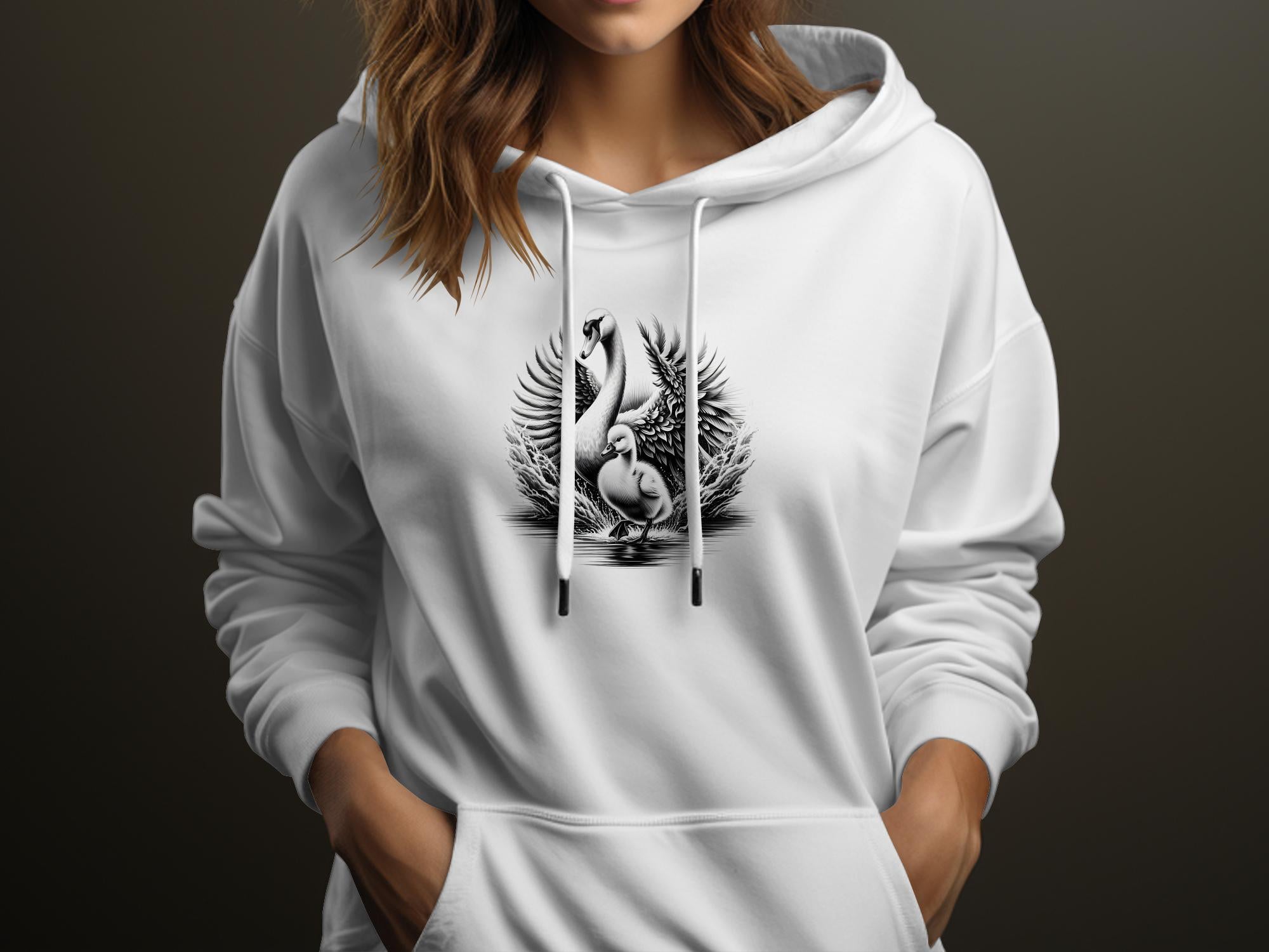 Swan & Cygnet- Black White Gildan Hoodie Realistic Family Talisman Unisex Tee Graphic Design