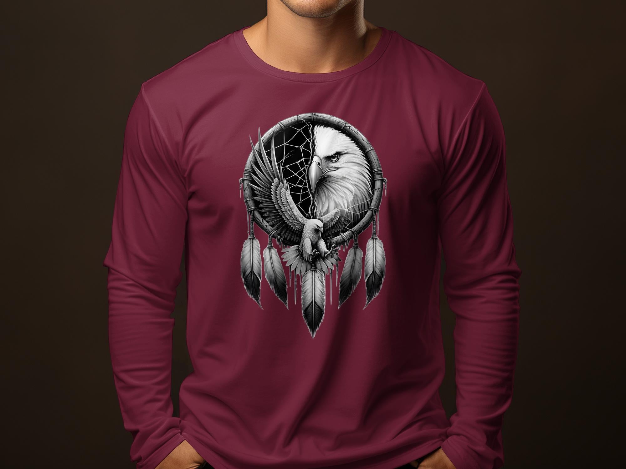 Dreamcatcher Eagle - Coloured Gildan Long Sleeve Realistic Native American Talisman Unisex Mythology Tee Graphic Design