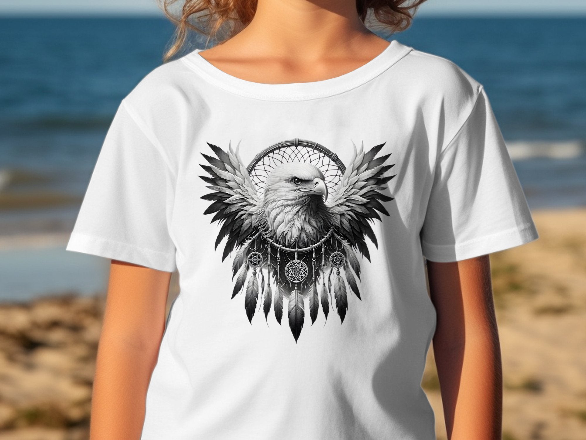 Dreamcatcher Eagle - Coloured Gildan Kids T-Shirt Realistic Native American Talisman Unisex Mythology Tee Graphic Design