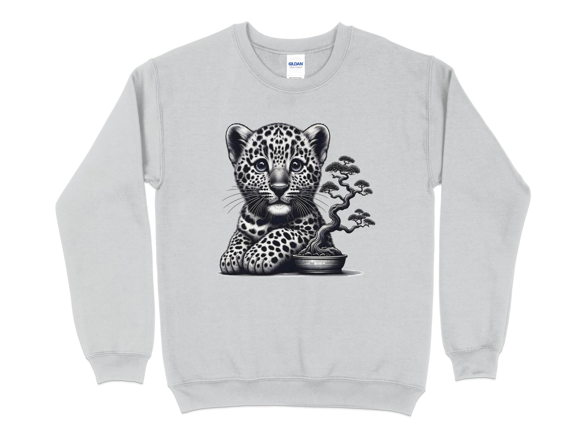 Leopard Bonsai - Coloured Gildan Sweatshirt Realistic Animal Talisman Unisex Cute Tee Graphic Design